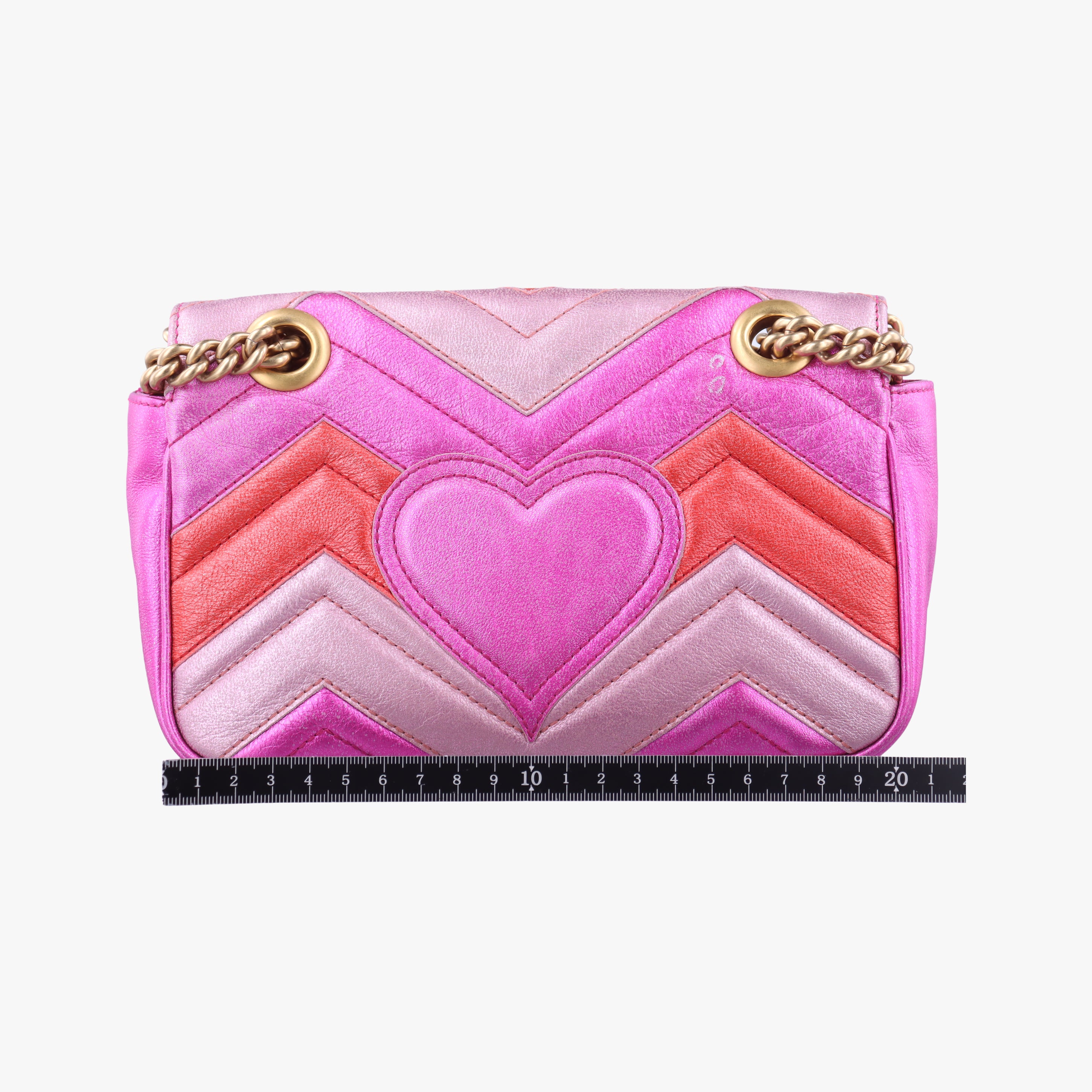 Pre-owned Gucci GG Marmont Pink×Orange×Rose Red Leather 446744 shoulderbag | stylenewstar