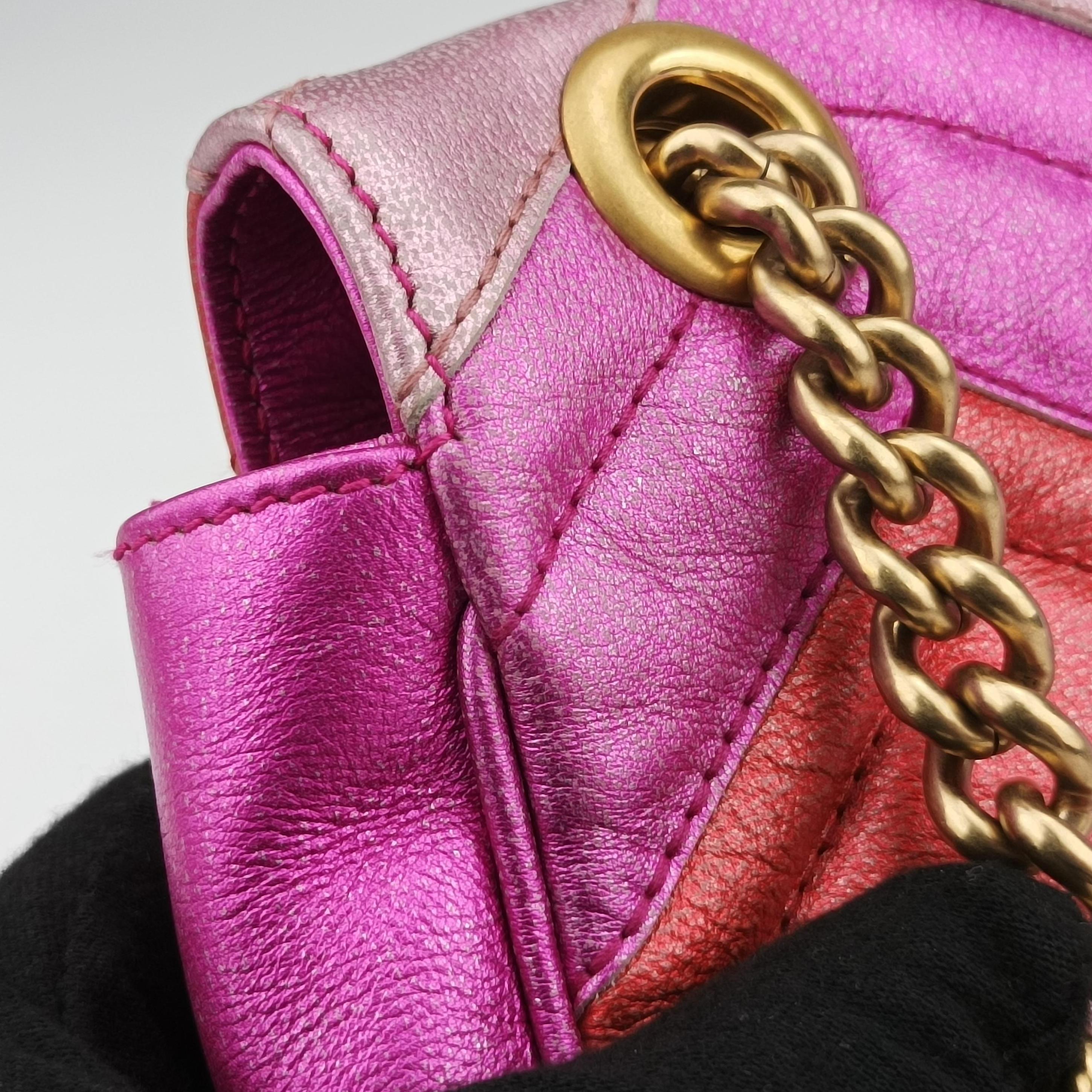 Pre-owned Gucci GG Marmont Pink×Orange×Rose Red Leather 446744 shoulderbag | stylenewstar