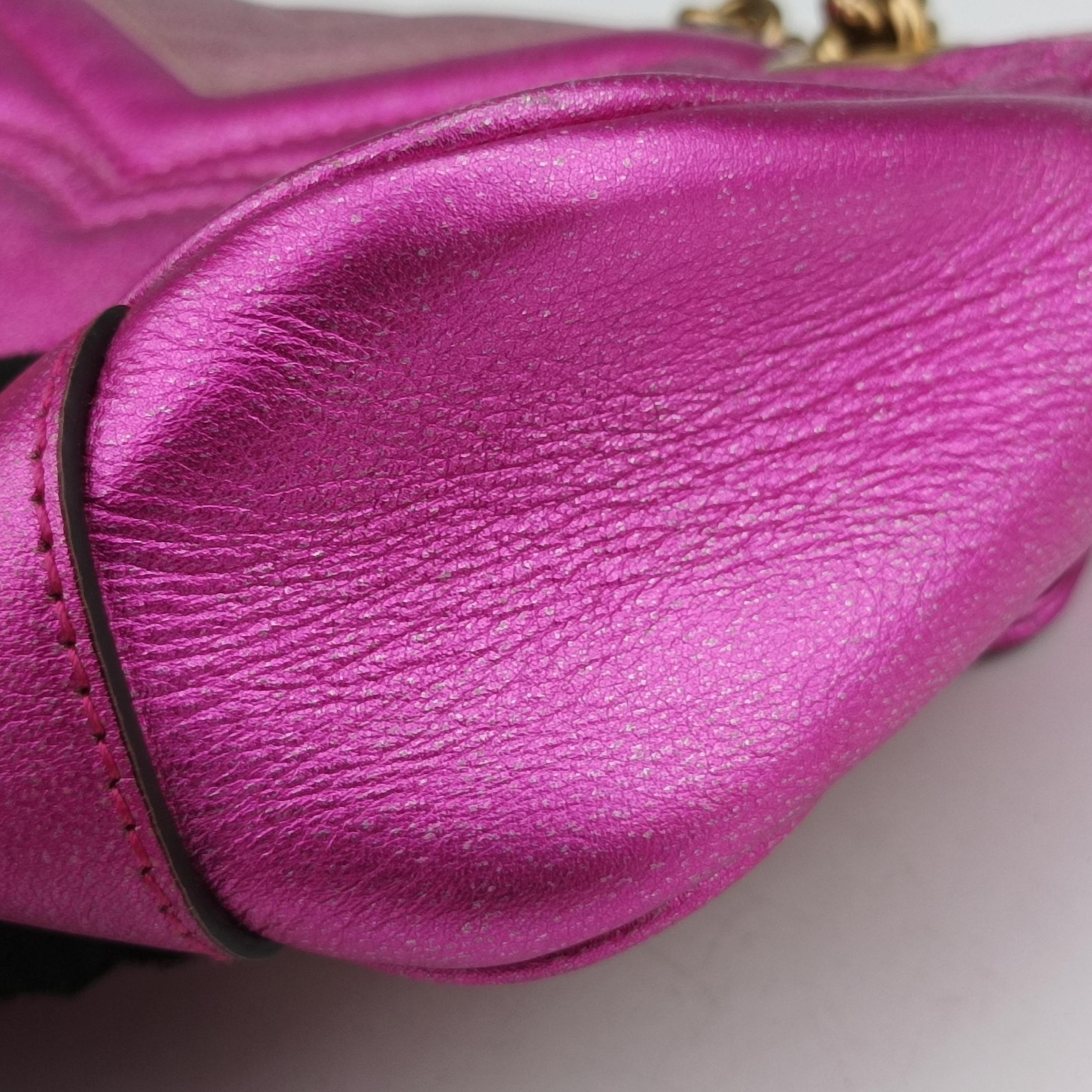 Pre-owned Gucci GG Marmont Pink×Orange×Rose Red Leather 446744 shoulderbag | stylenewstar