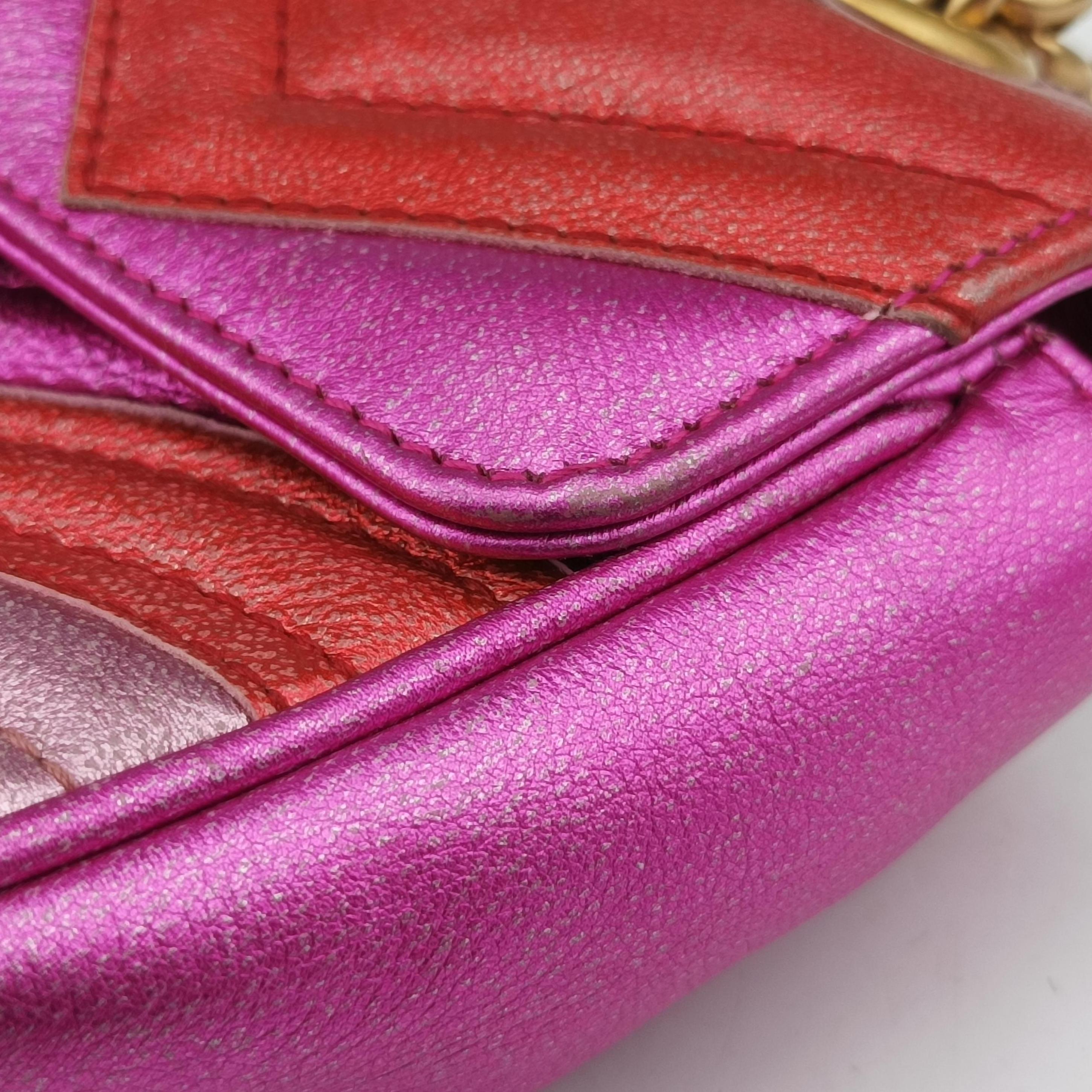 Pre-owned Gucci GG Marmont Pink×Orange×Rose Red Leather 446744 shoulderbag | stylenewstar