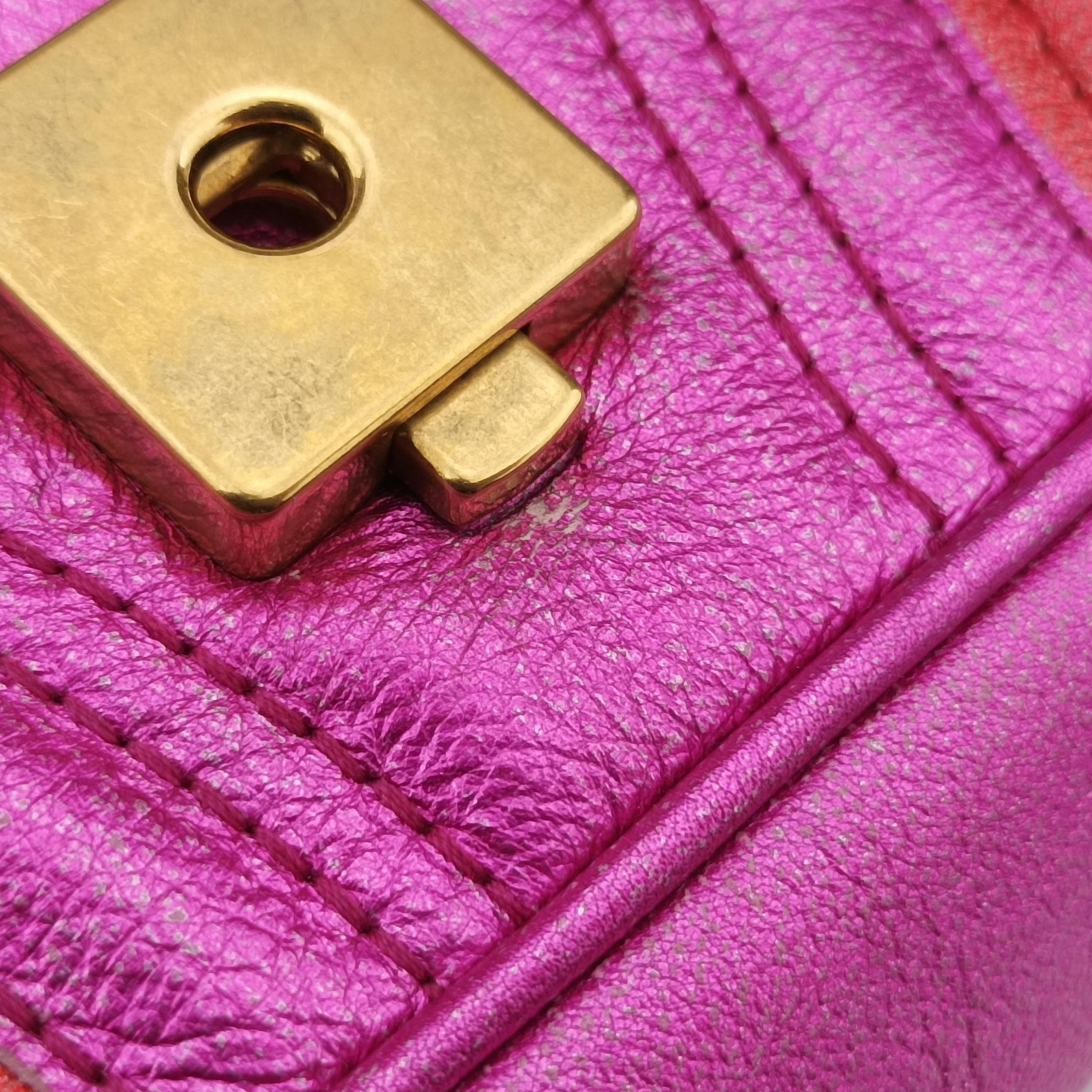 Pre-owned Gucci GG Marmont Pink×Orange×Rose Red Leather 446744 shoulderbag | stylenewstar