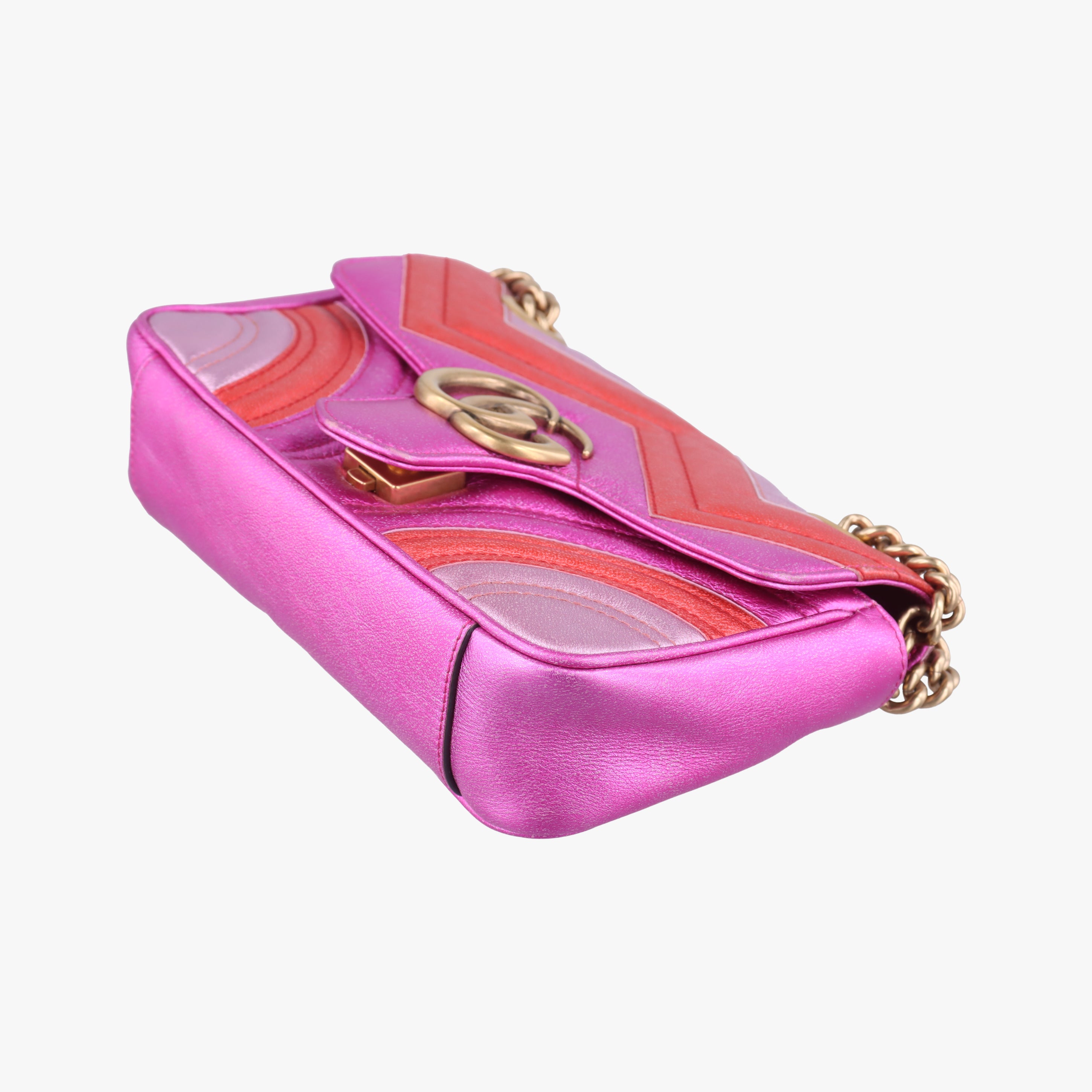 Pre-owned Gucci GG Marmont Pink×Orange×Rose Red Leather 446744 shoulderbag | stylenewstar