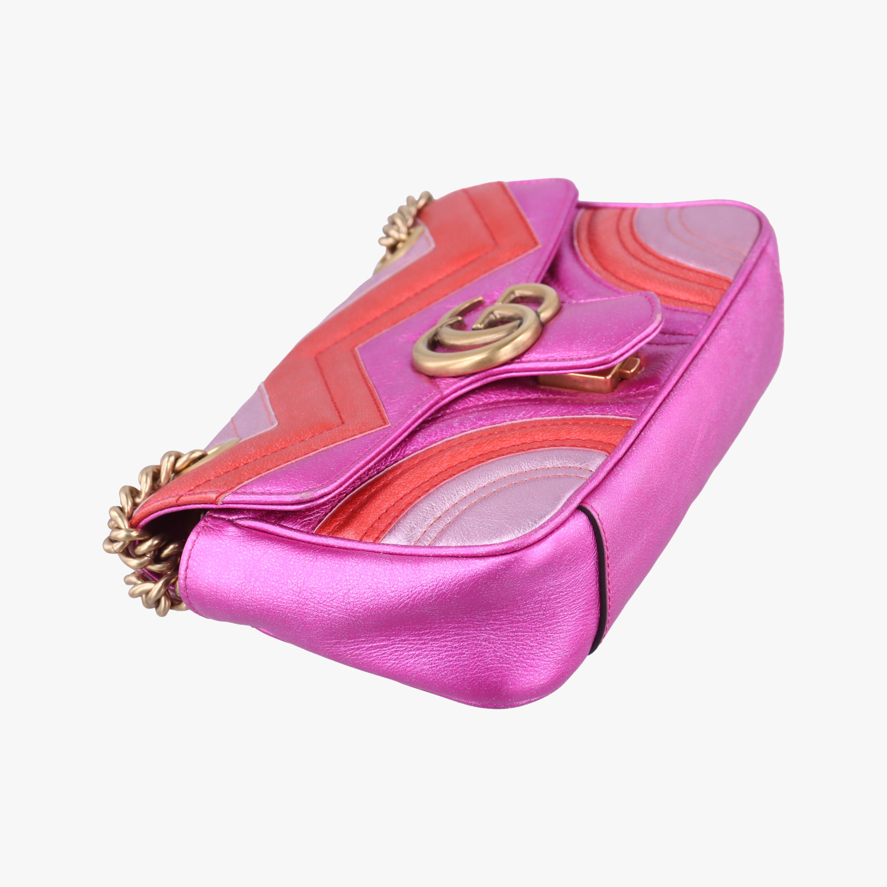Pre-owned Gucci GG Marmont Pink×Orange×Rose Red Leather 446744 shoulderbag | stylenewstar