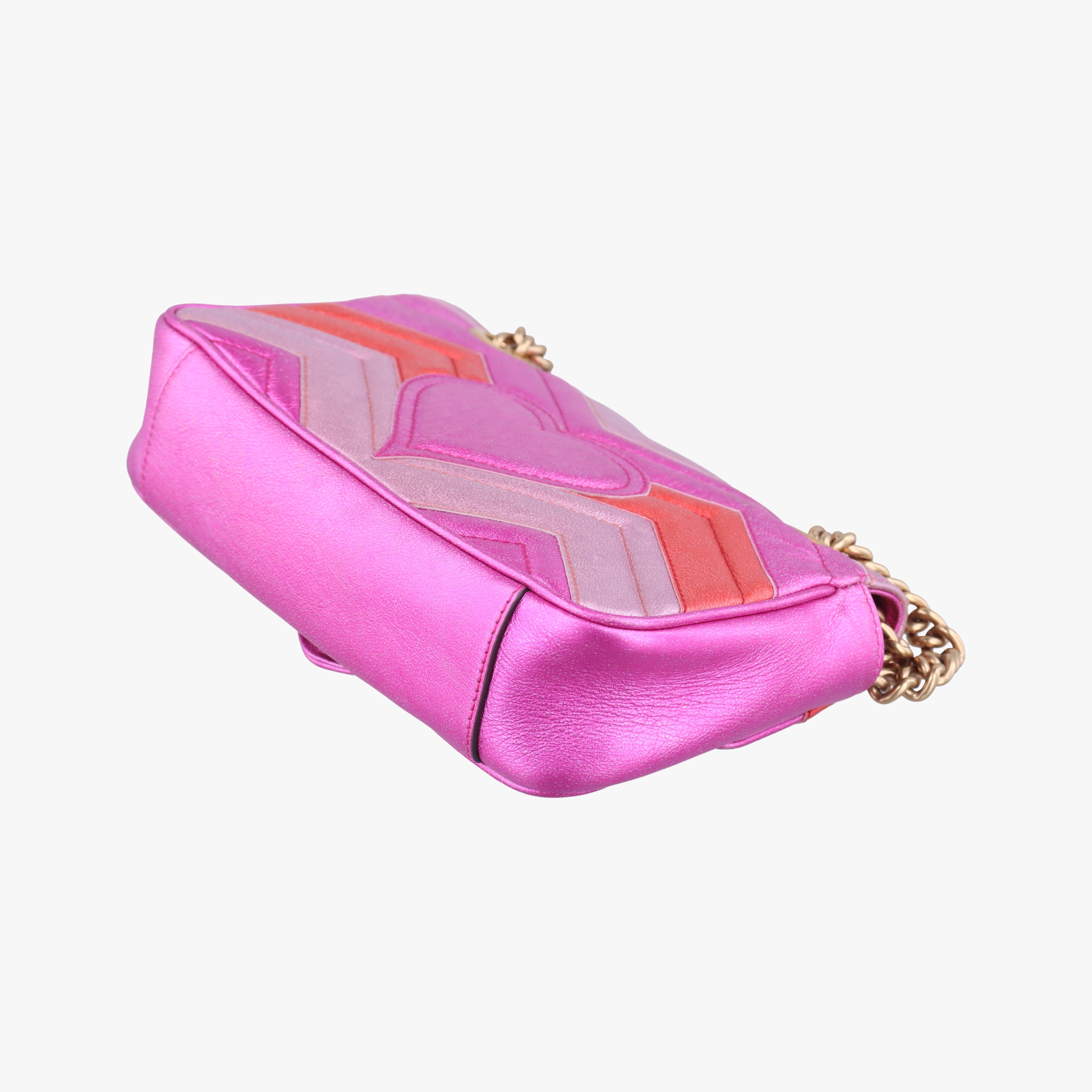 Pre-owned Gucci GG Marmont Pink×Orange×Rose Red Leather 446744 shoulderbag | stylenewstar