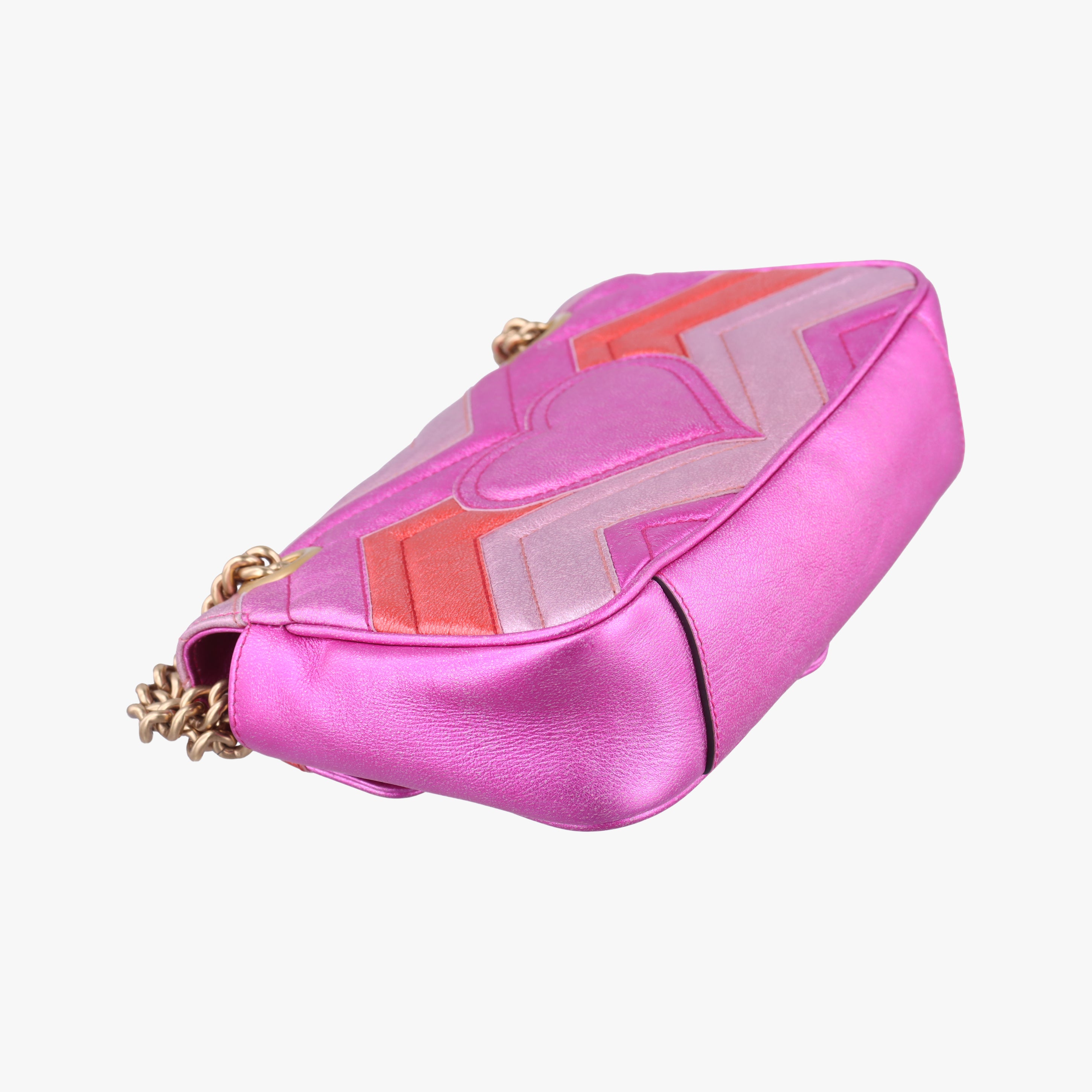 Pre-owned Gucci GG Marmont Pink×Orange×Rose Red Leather 446744 shoulderbag | stylenewstar