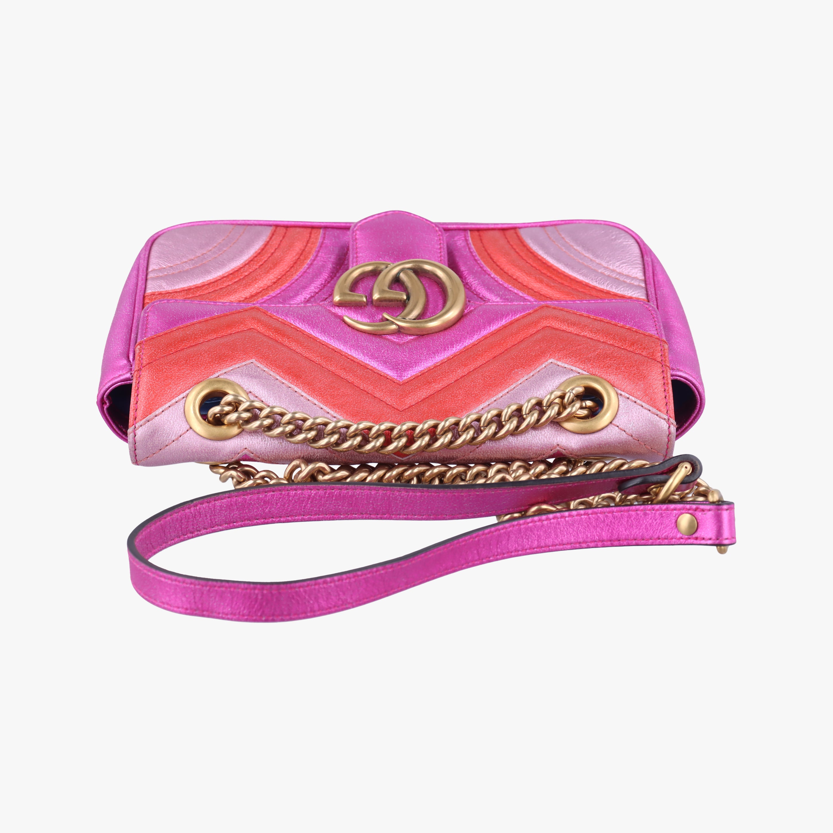 Pre-owned Gucci GG Marmont Pink×Orange×Rose Red Leather 446744 shoulderbag | stylenewstar