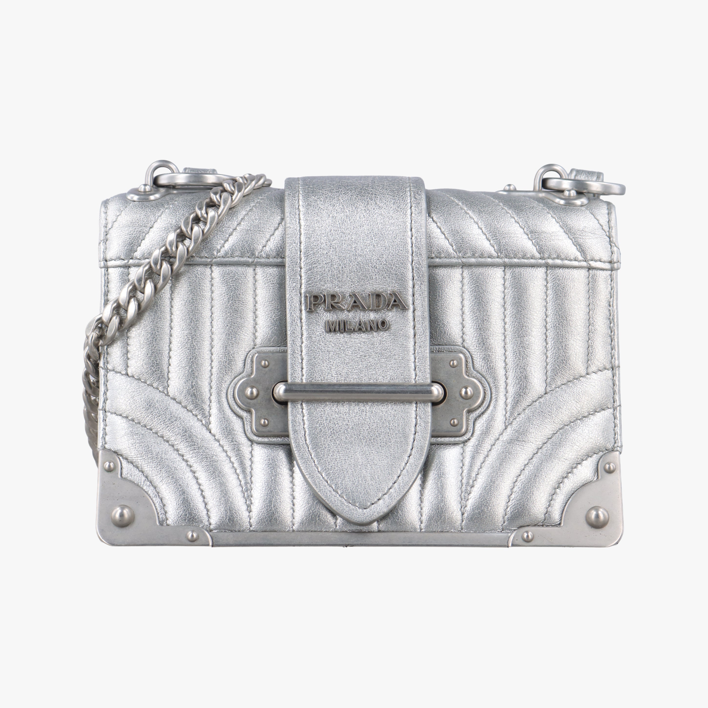 Pre-owned Prada Cahier Silver Leather  shoulderbag | stylenewstar