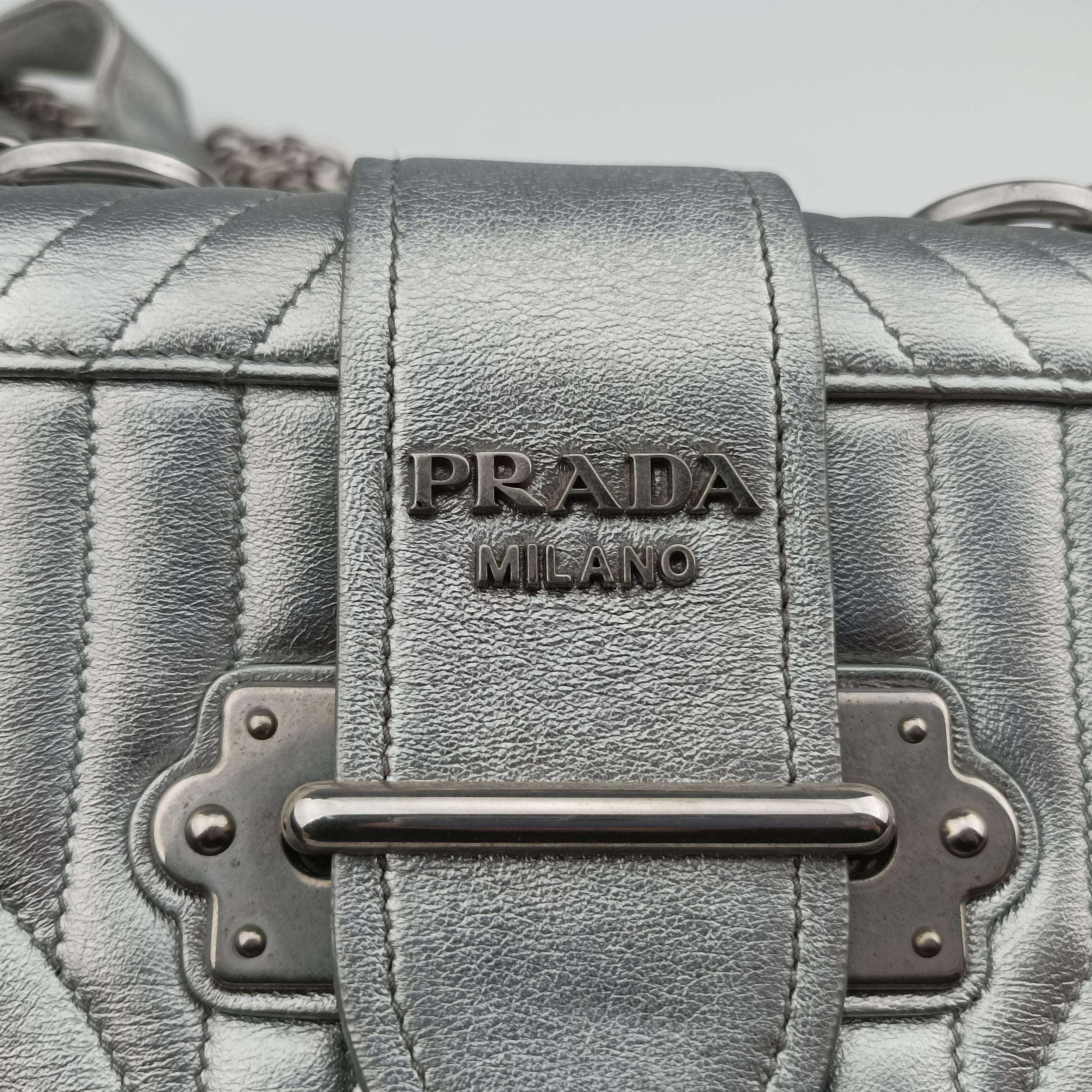 Pre-owned Prada Cahier Silver Leather  shoulderbag | stylenewstar