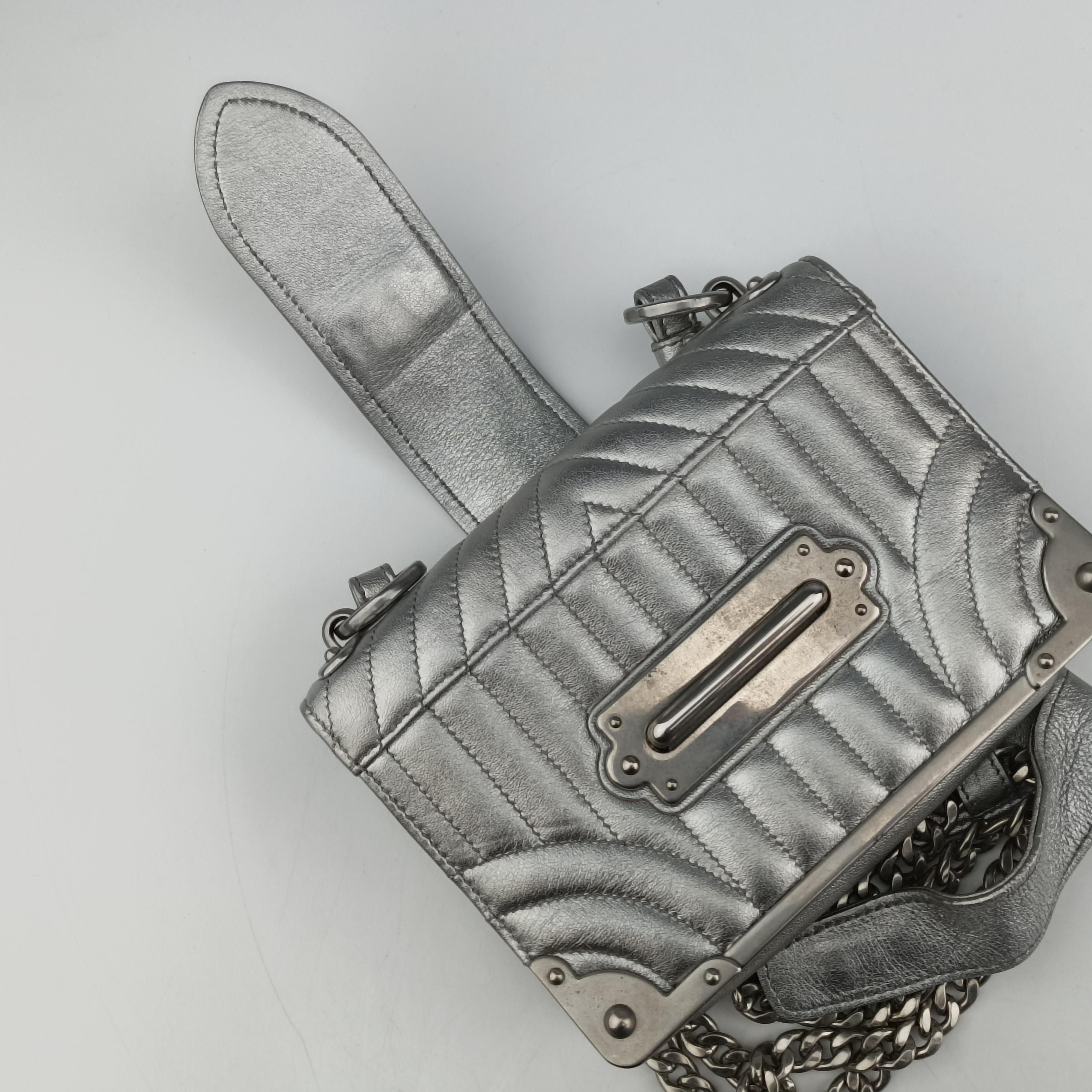 Pre-owned Prada Cahier Silver Leather  shoulderbag | stylenewstar