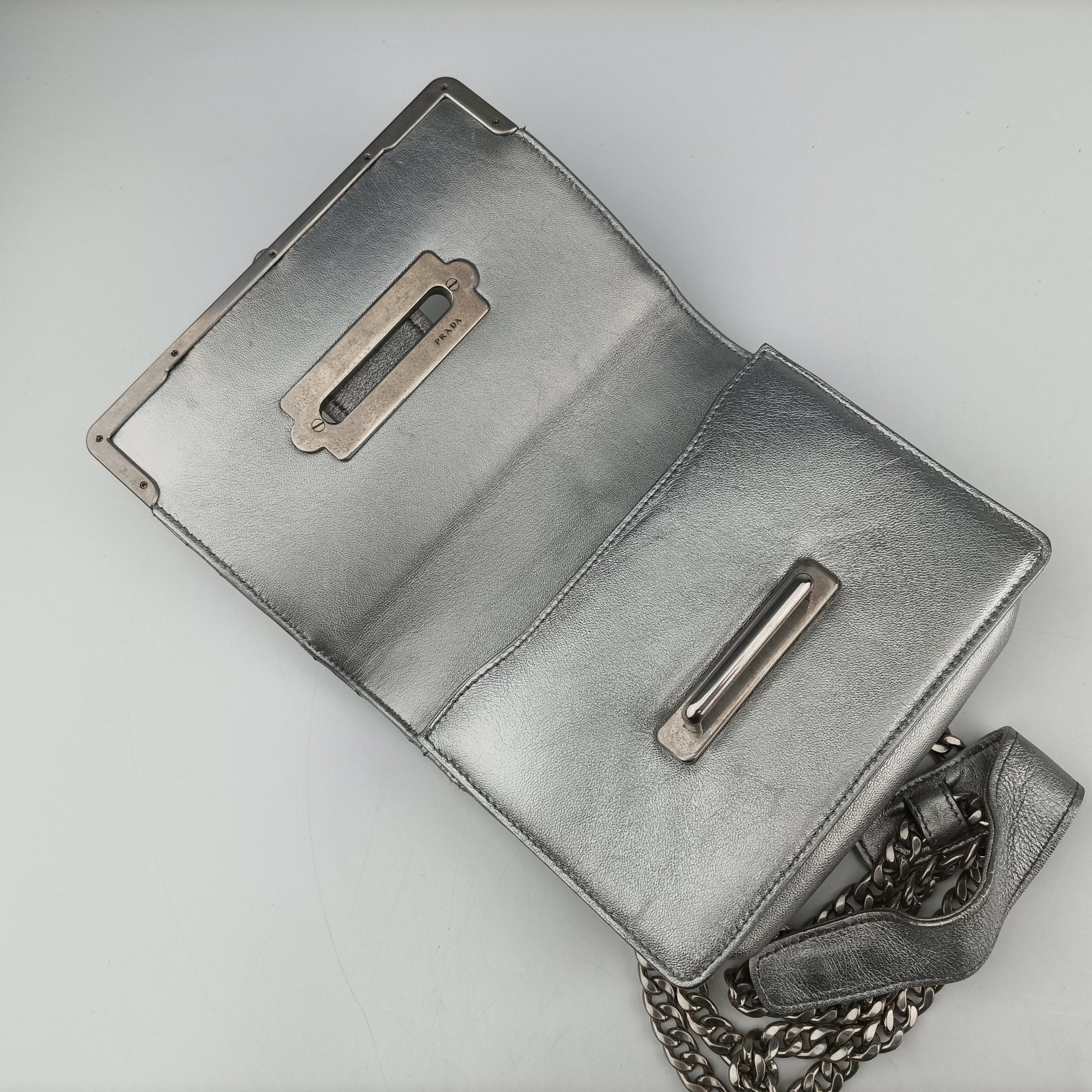 Pre-owned Prada Cahier Silver Leather  shoulderbag | stylenewstar