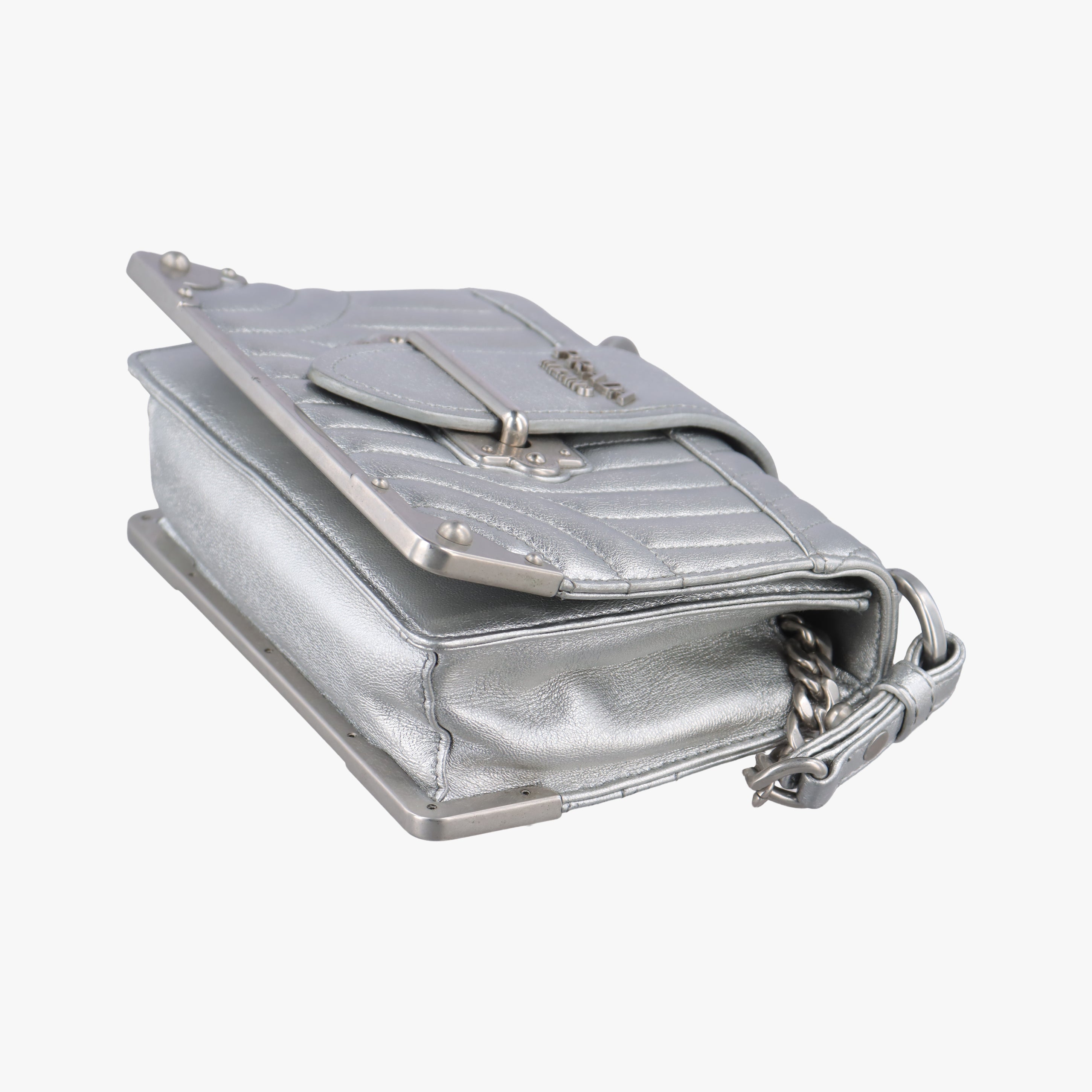 Pre-owned Prada Cahier Silver Leather  shoulderbag | stylenewstar