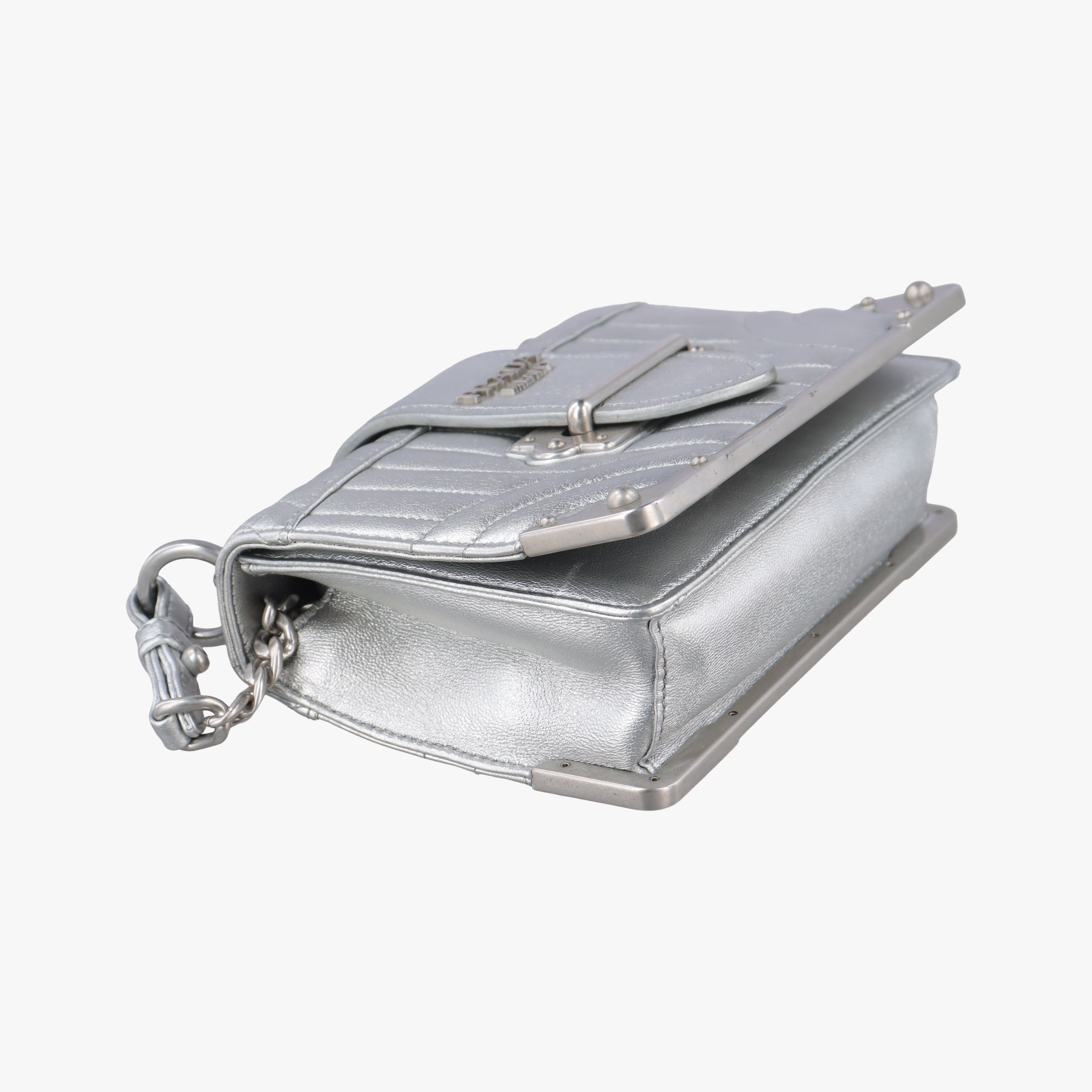 Pre-owned Prada Cahier Silver Leather  shoulderbag | stylenewstar
