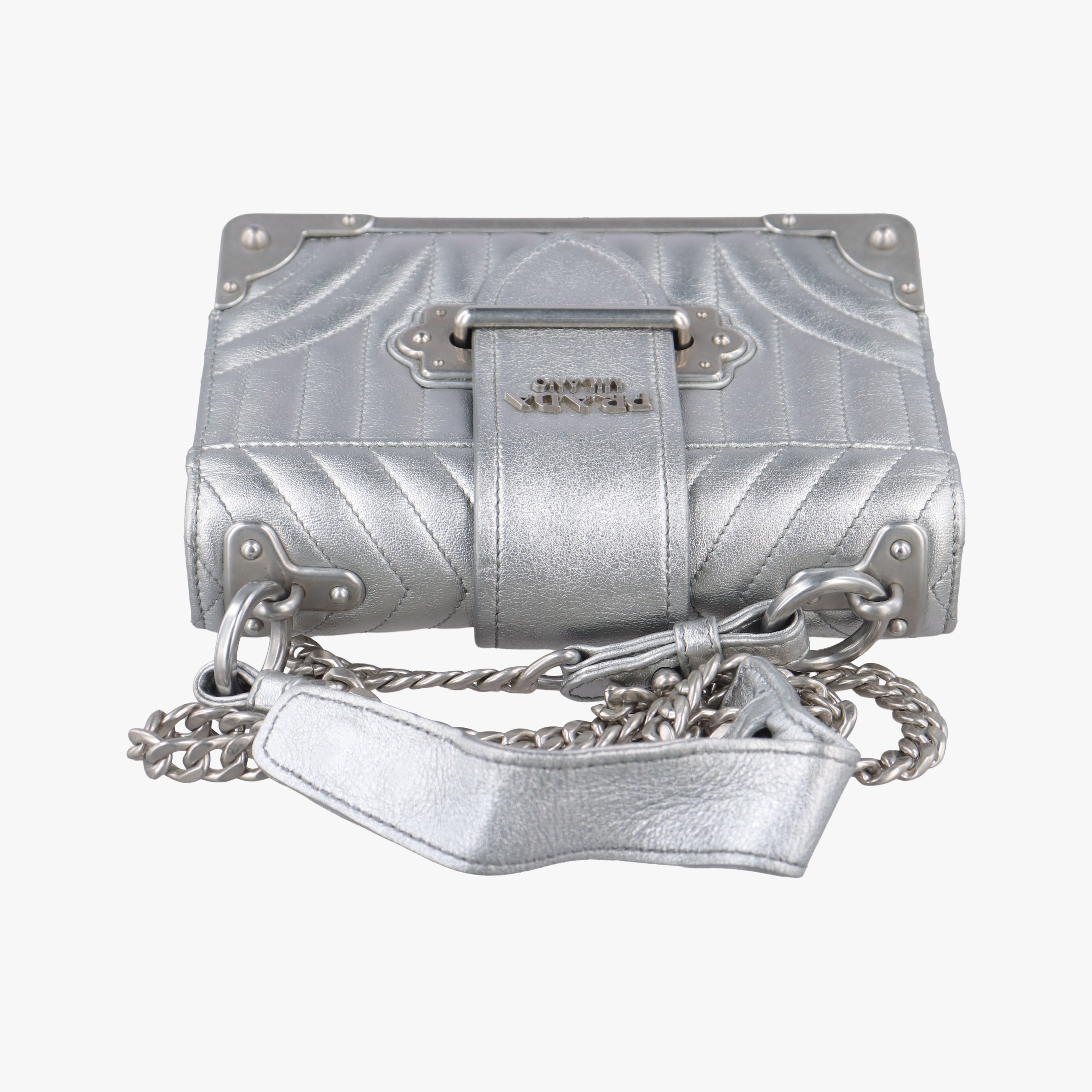Pre-owned Prada Cahier Silver Leather  shoulderbag | stylenewstar