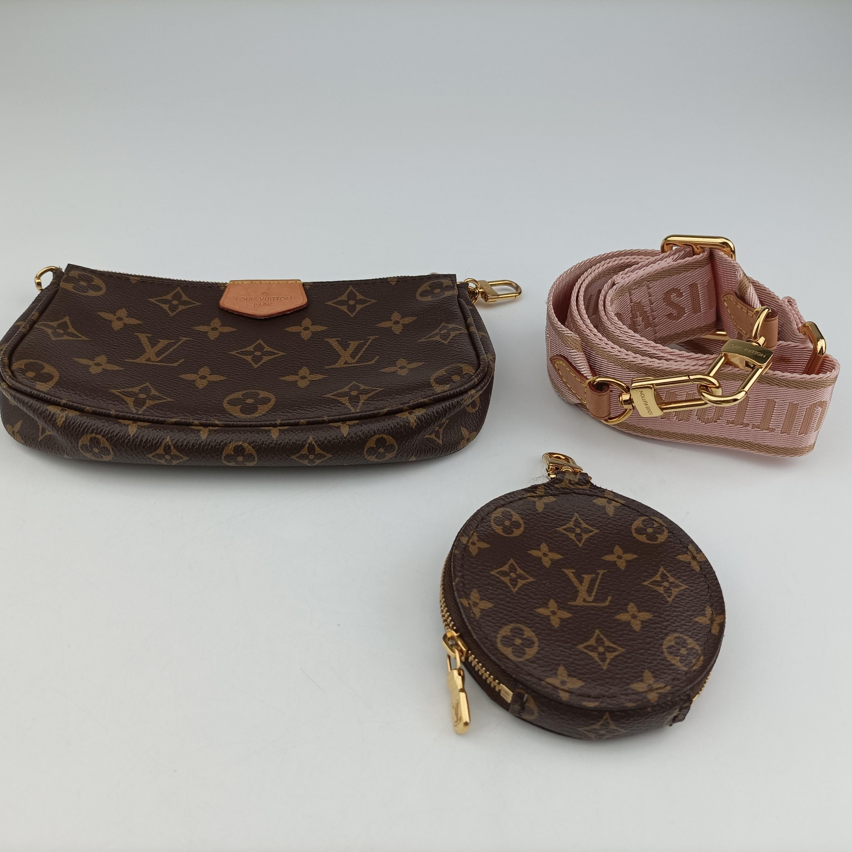 Pre-owned Louis Vuitton MULTI POCHETTE ACCESSOIRES MARRON×ROSE CLAIRE Monogram Canvas M44840 shoulderbag | stylenewstar