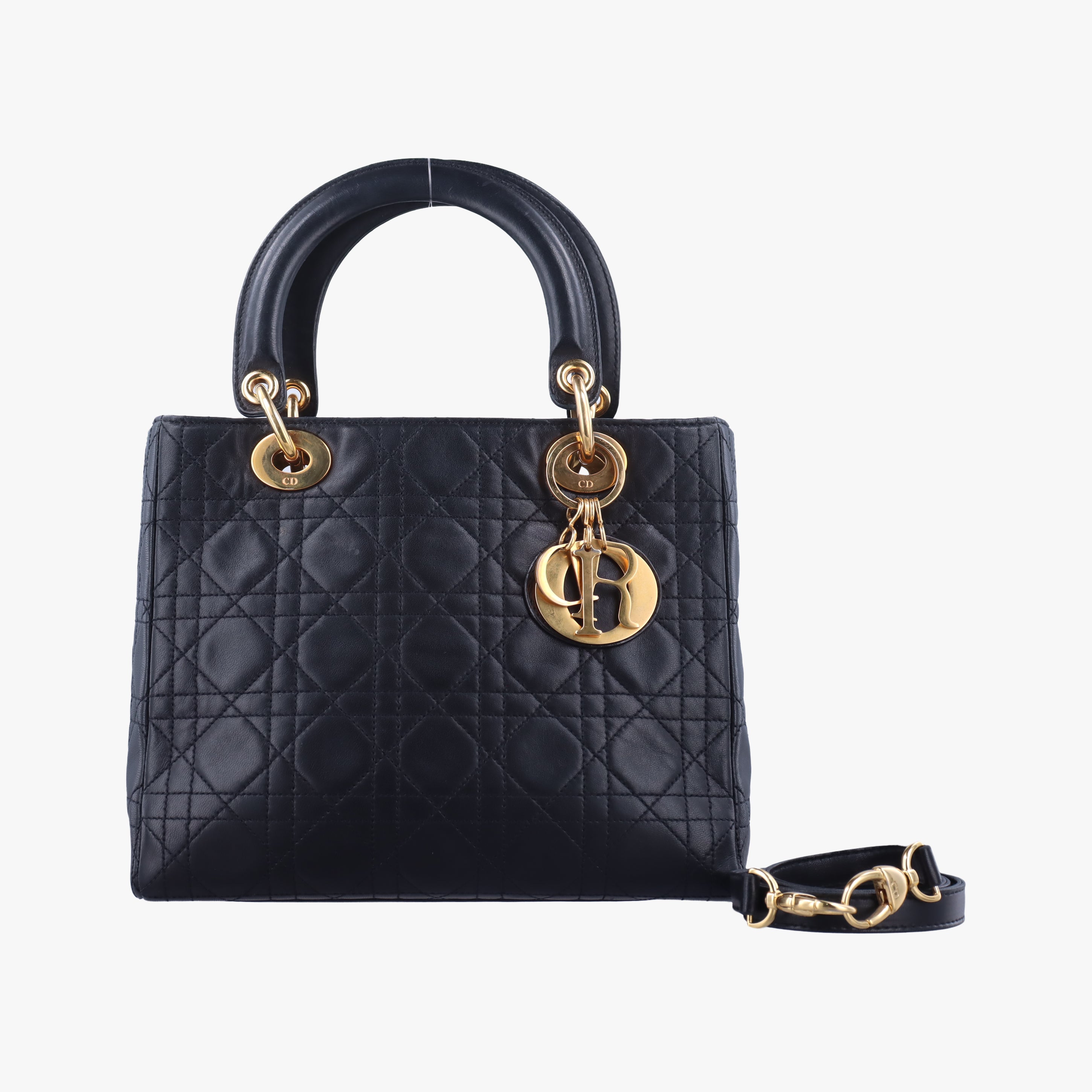 Pre-owned Christian Dior Lady Dior Black lambskin  shoulderbag | stylenewstar