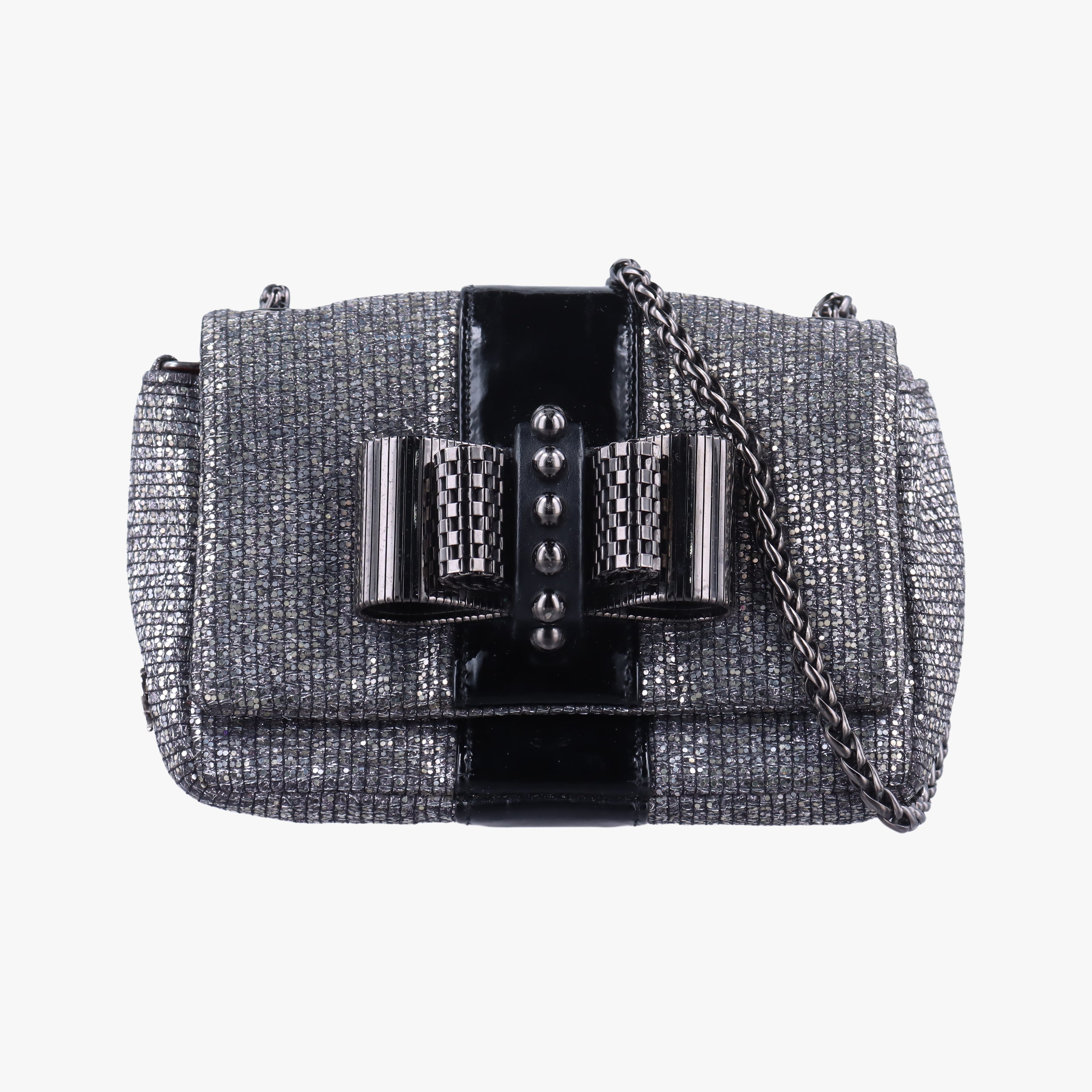 Vintage Christian Louboutin Sweet Charity Scarabe Spike Silver x Black Patent ×Sequins  shoulderbag | stylenewstar