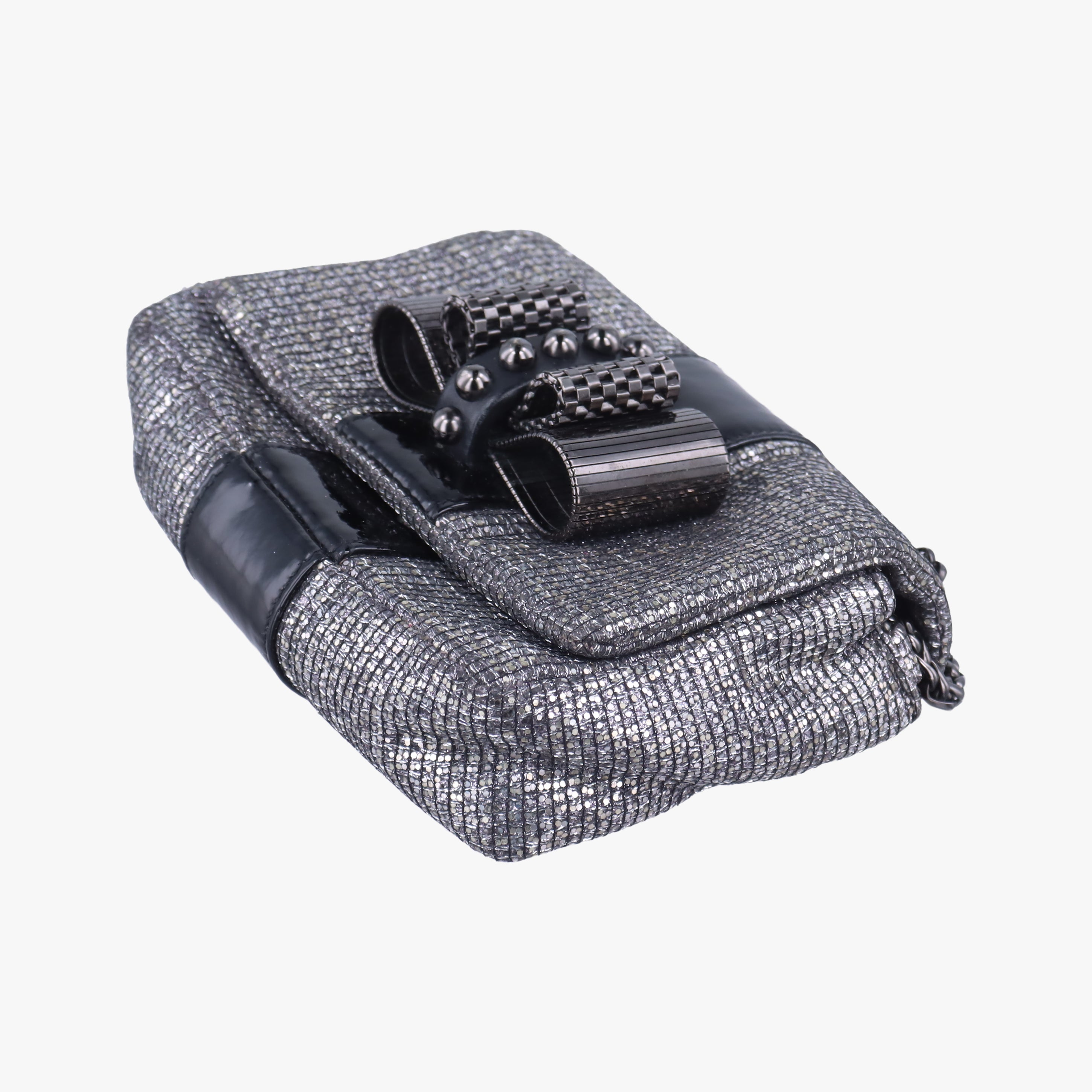 Vintage Christian Louboutin Sweet Charity Scarabe Spike Silver x Black Patent ×Sequins  shoulderbag | stylenewstar