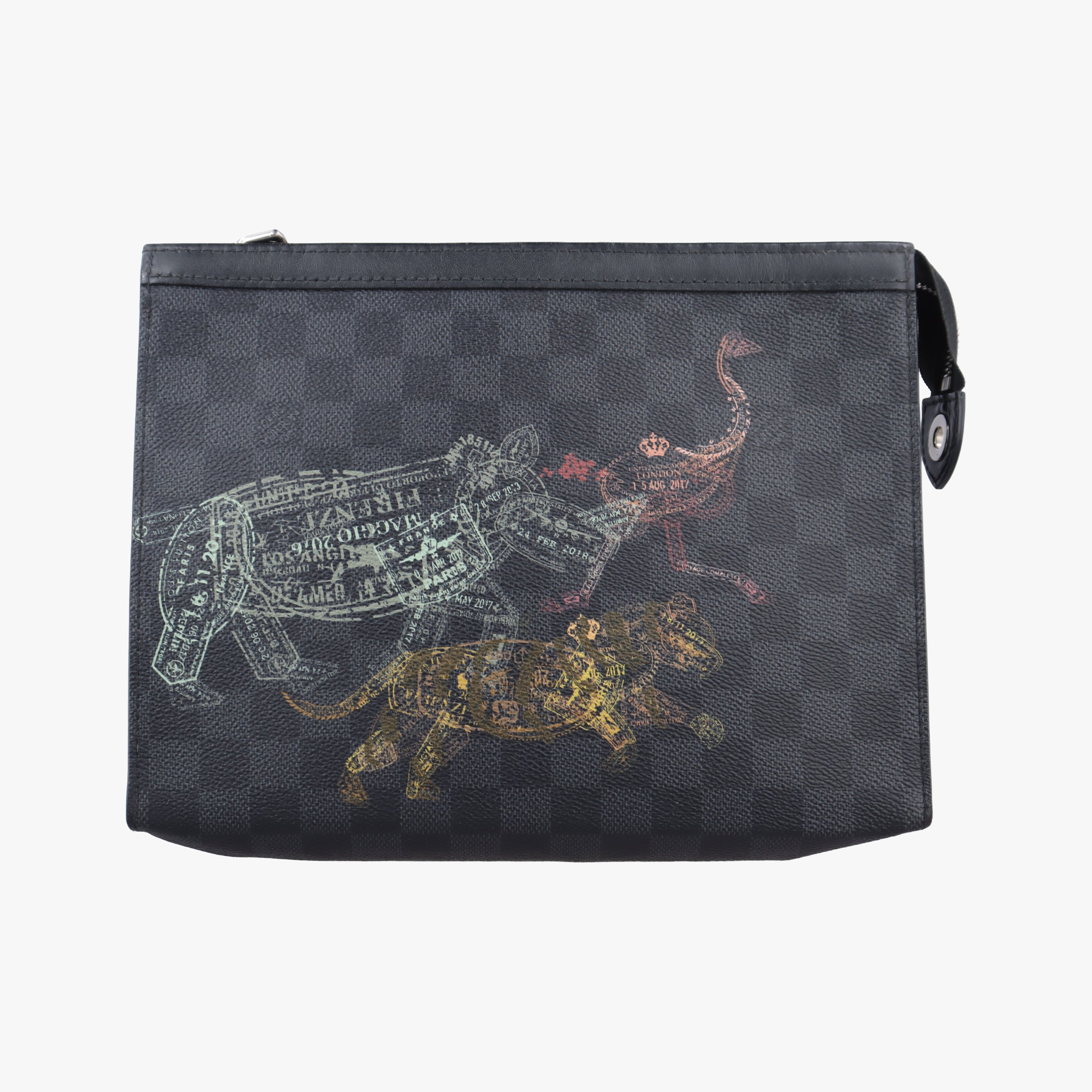 Pre-owned Louis Vuitton Porte Documents Voyage Black×multicolor Damier Graphite N64605 clutchbag | stylenewstar