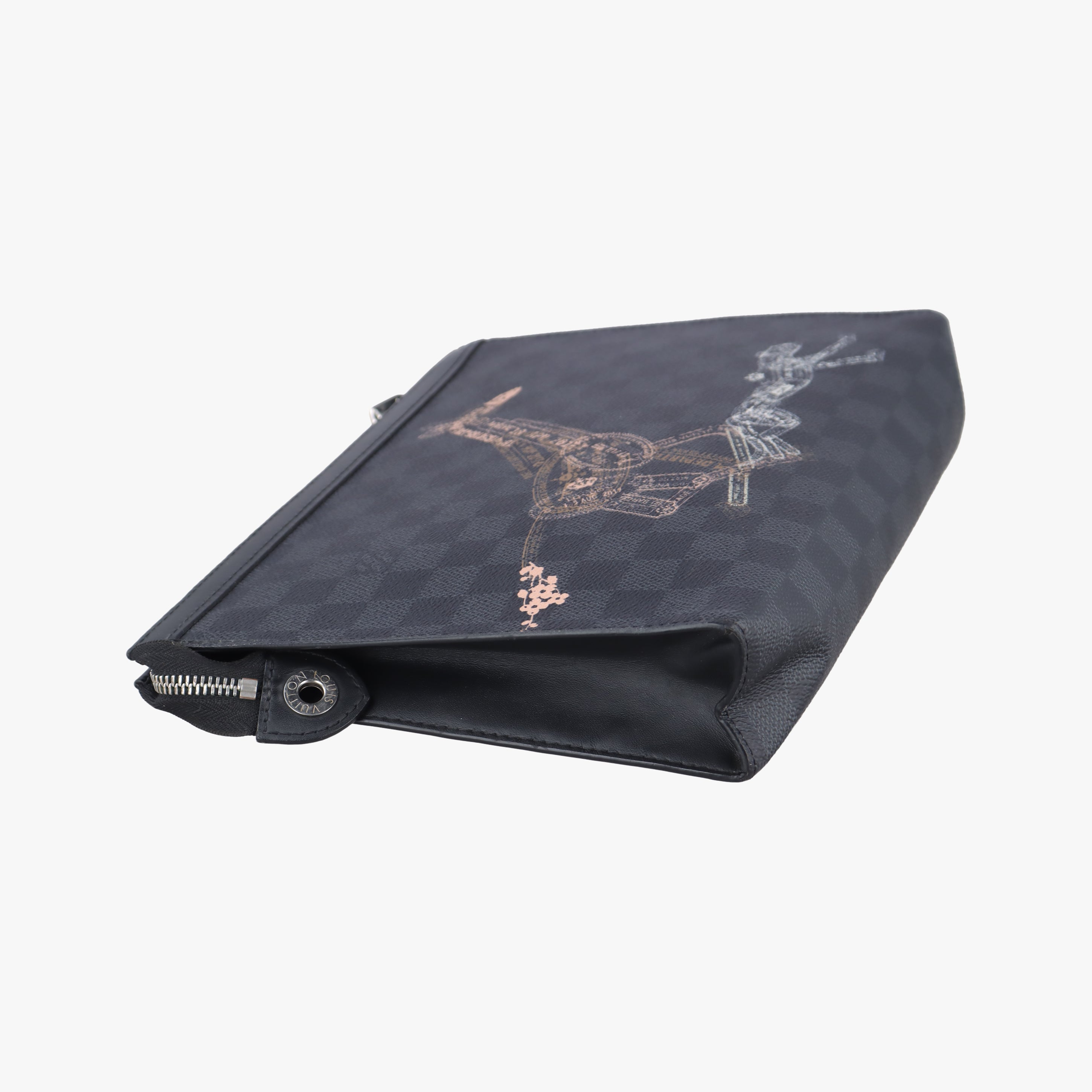 Pre-owned Louis Vuitton Porte Documents Voyage Black×multicolor Damier Graphite N64605 clutchbag | stylenewstar
