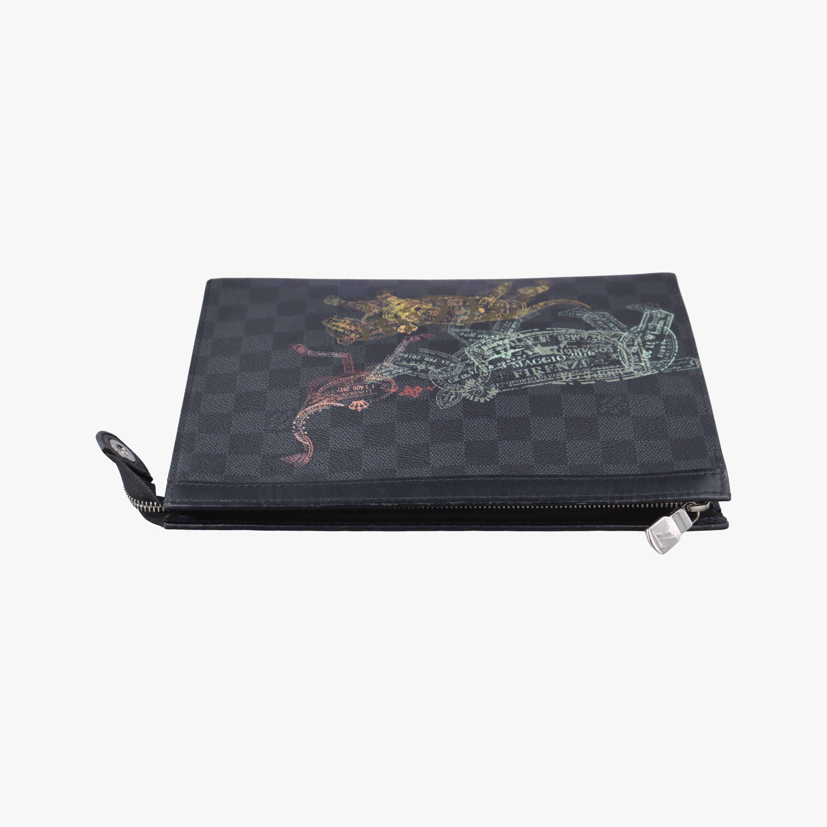 Pre-owned Louis Vuitton Porte Documents Voyage Black×multicolor Damier Graphite N64605 clutchbag | stylenewstar