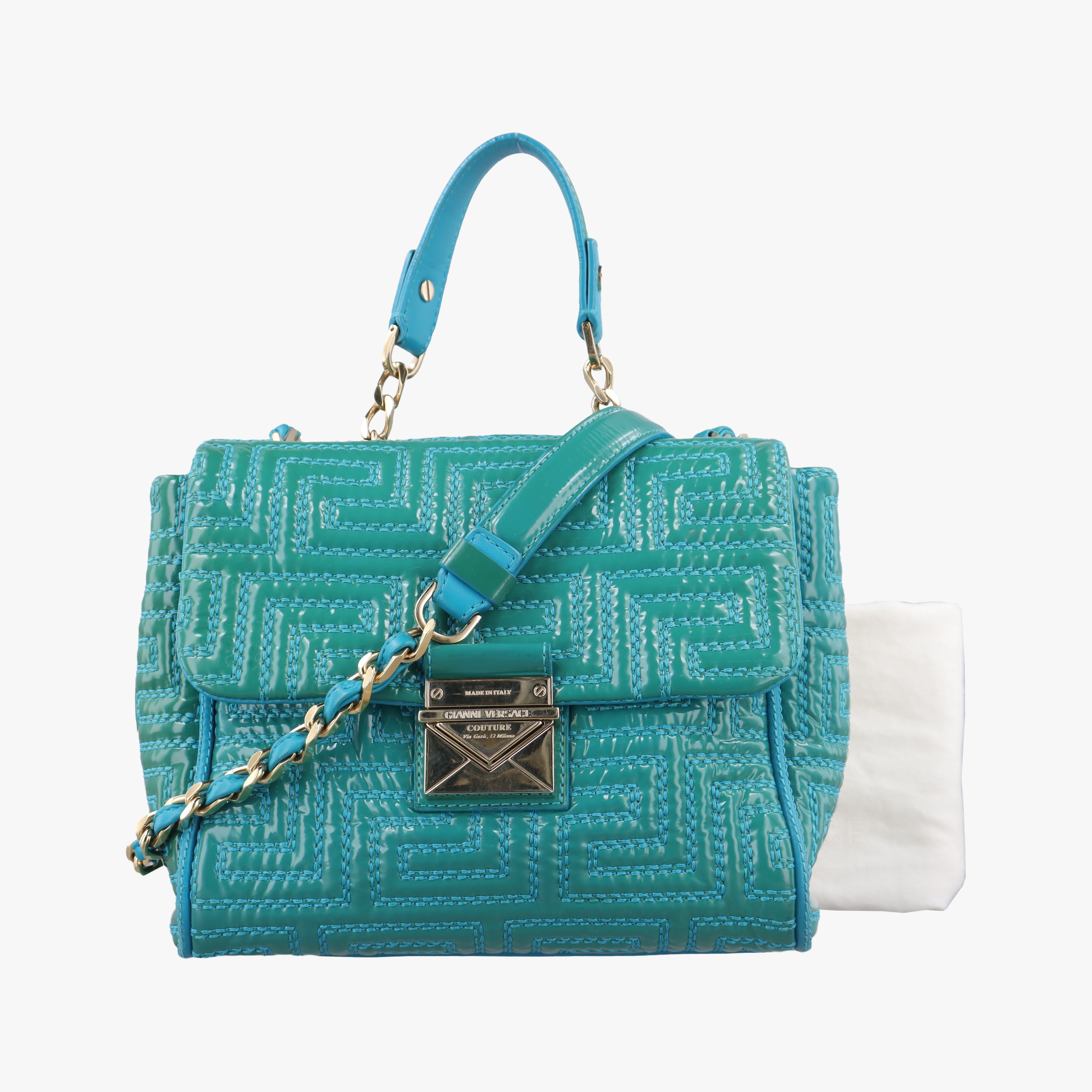 Pre-owned VERSACE Couture Green Patent  shoulderbag | stylenewstar