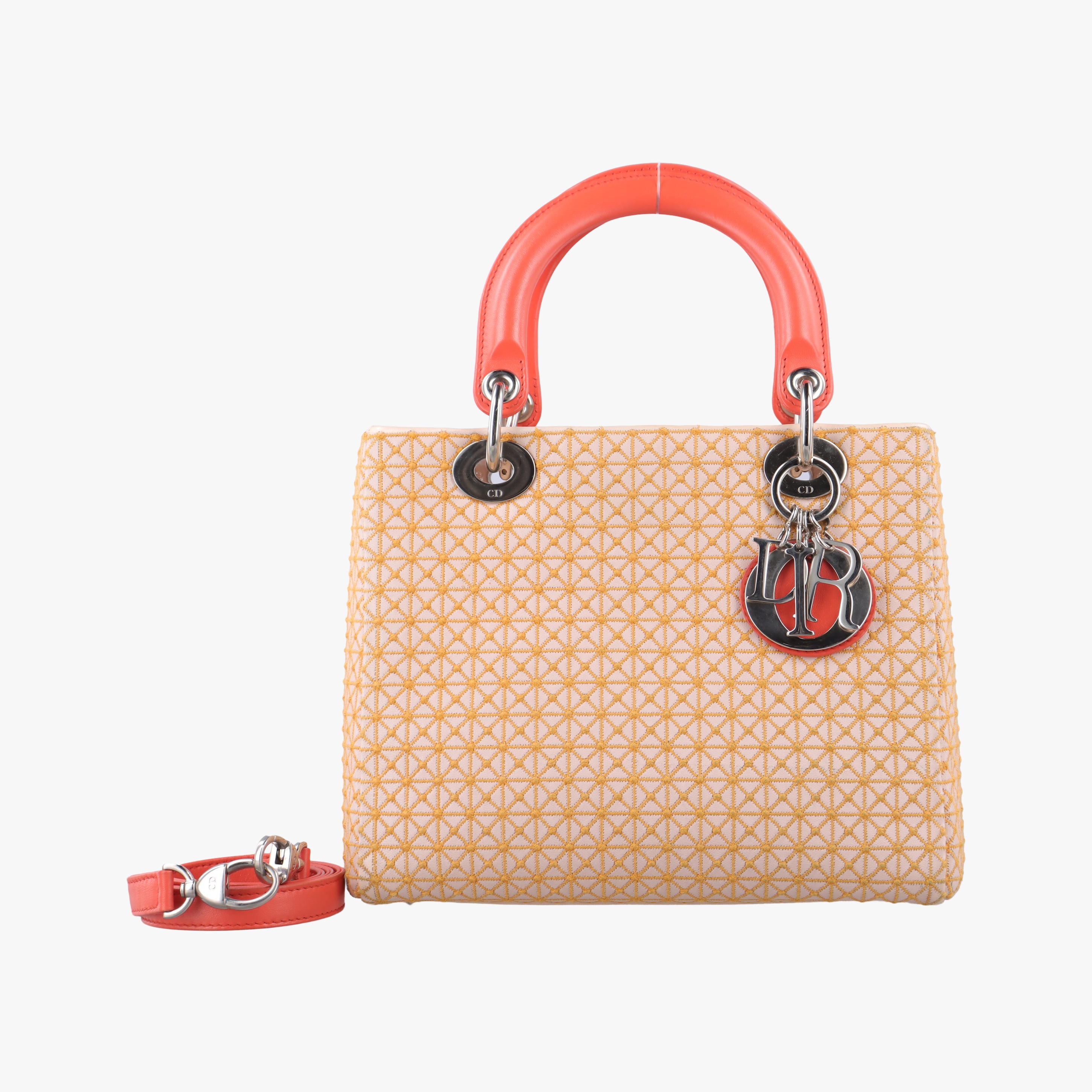 Pre-owned Christian Dior Lady Dior orange×beige lambskin  shoulderbag | stylenewstar