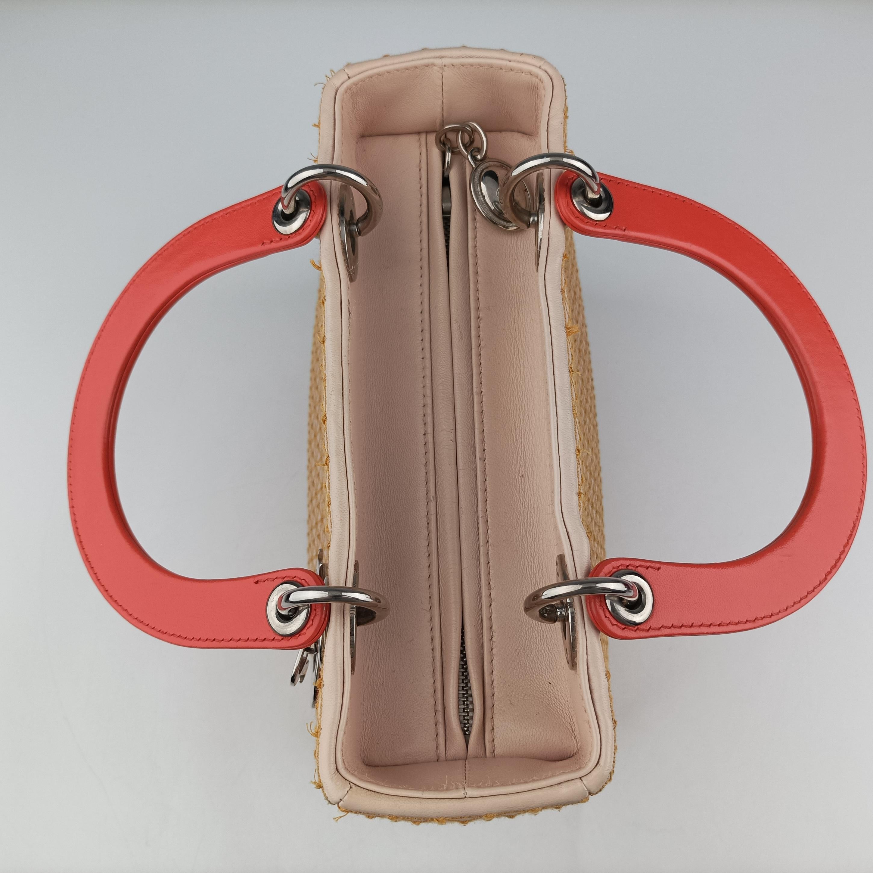 Pre-owned Christian Dior Lady Dior orange×beige lambskin  shoulderbag | stylenewstar