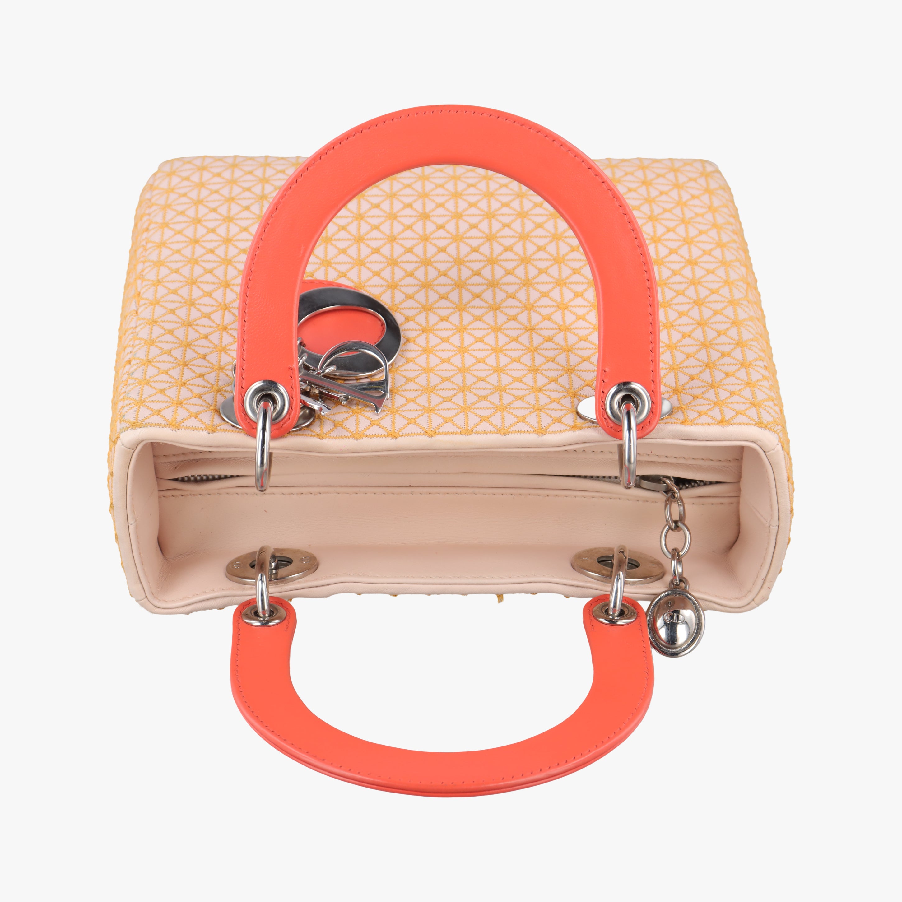 Pre-owned Christian Dior Lady Dior orange×beige lambskin  shoulderbag | stylenewstar