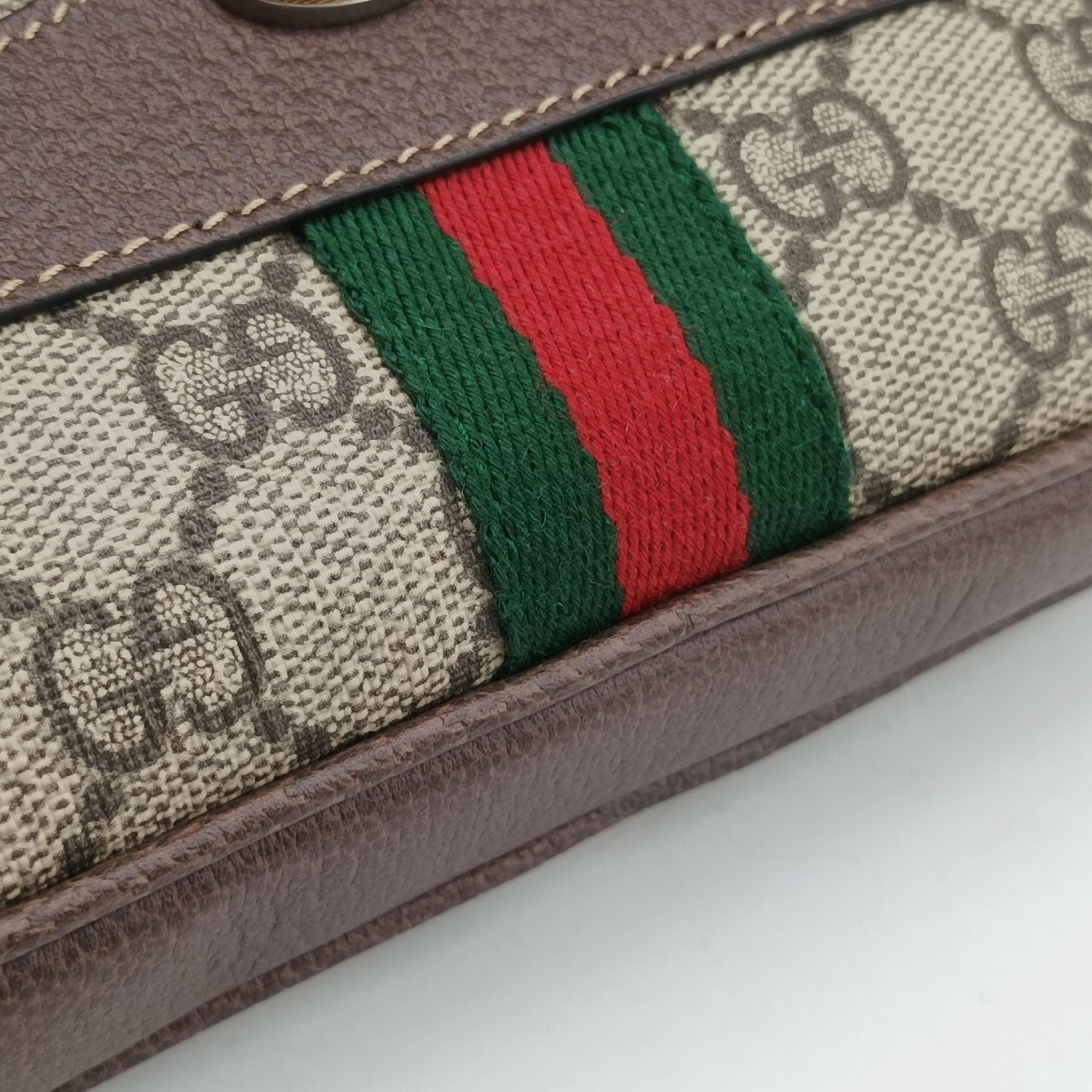 Pre-owned Gucci Ophidia Brown×green×red PVC coated canvas×leather 519308 bum bag/waist bag | stylenewstar