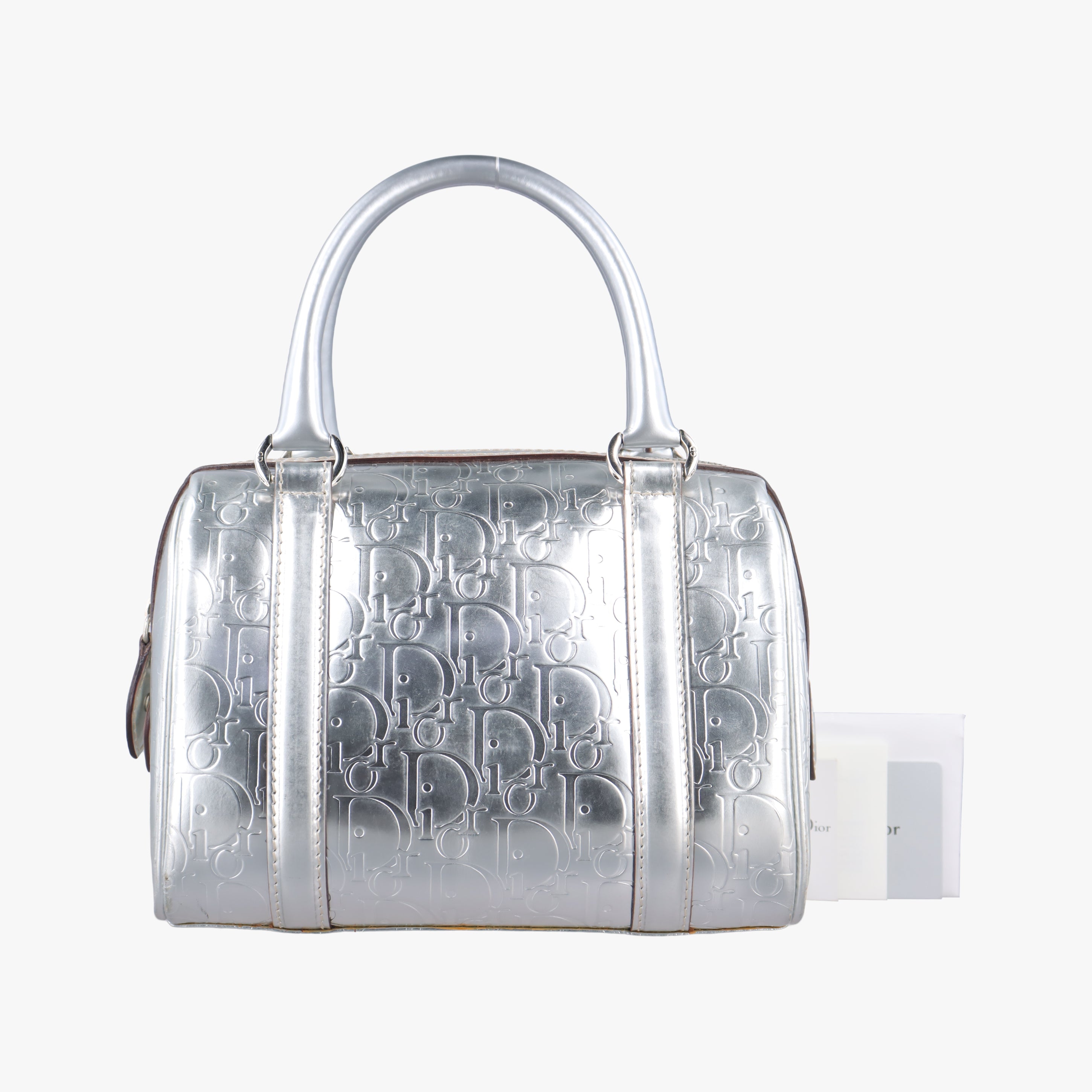 Pre-owned Christian Dior Ultimate Trotter pattern Silver Patent  handbag | stylenewstar