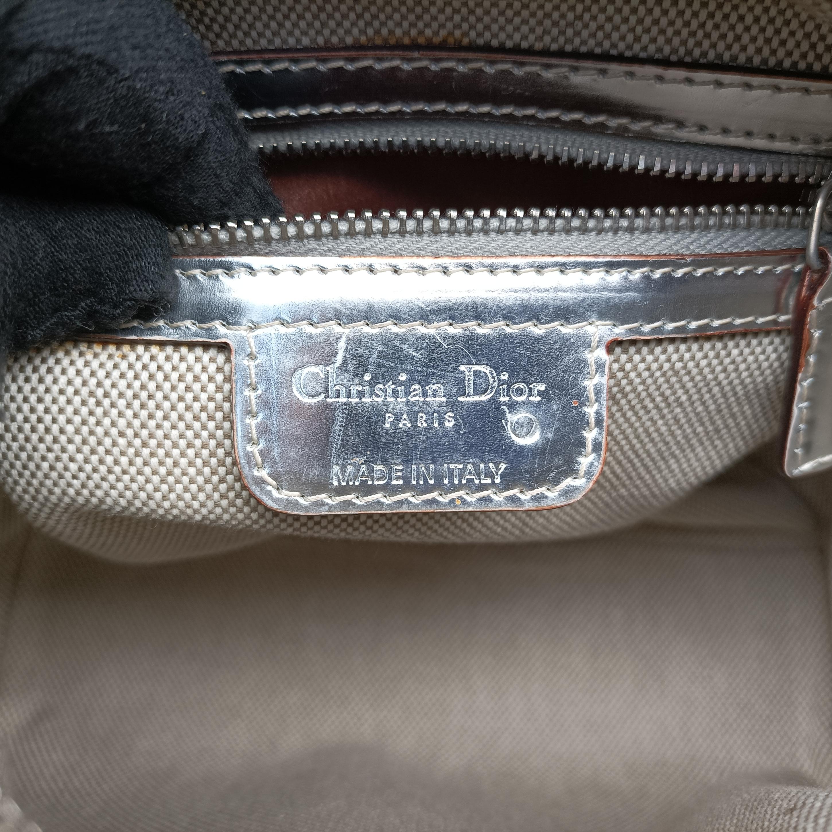 Pre-owned Christian Dior Ultimate Trotter pattern Silver Patent  handbag | stylenewstar