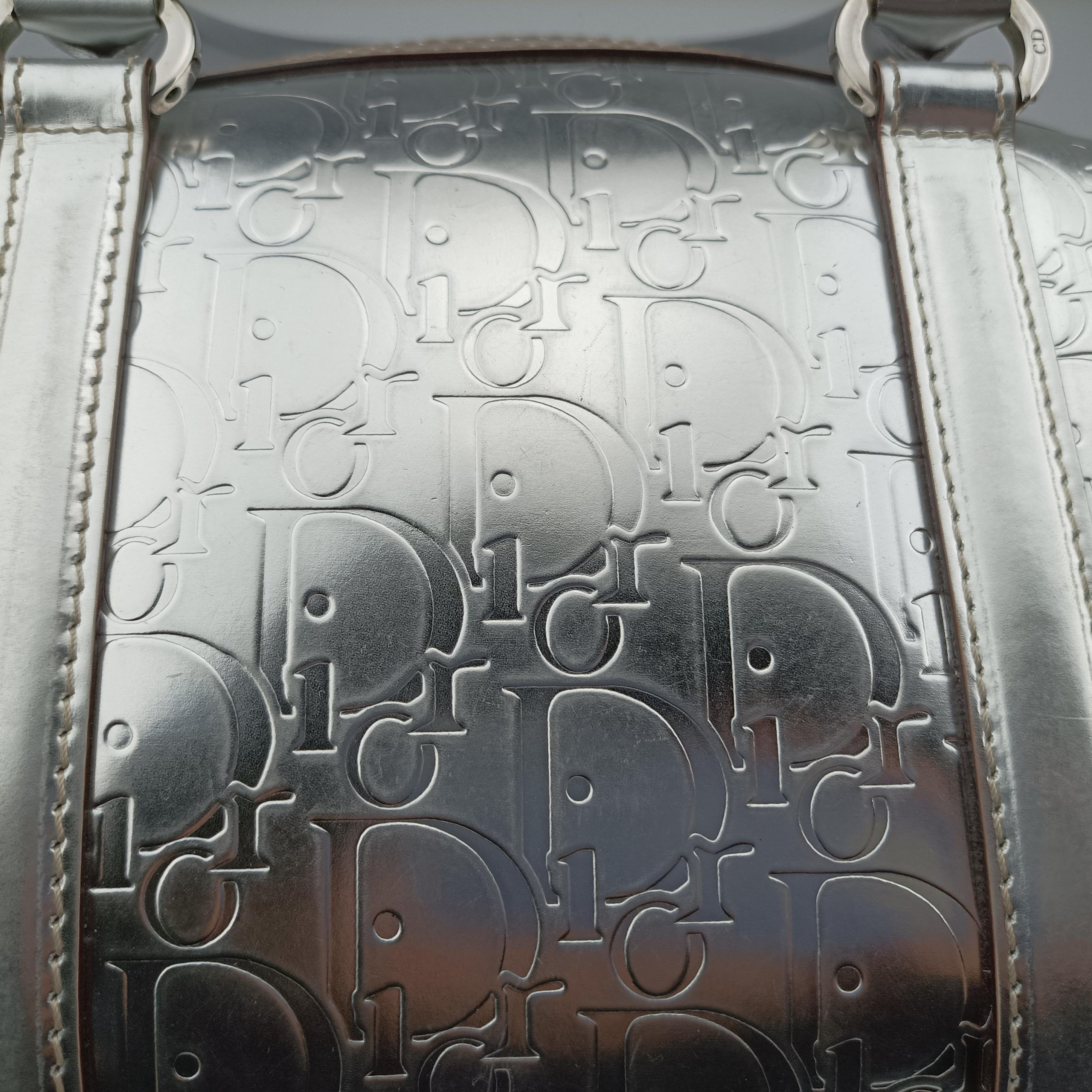 Pre-owned Christian Dior Ultimate Trotter pattern Silver Patent  handbag | stylenewstar