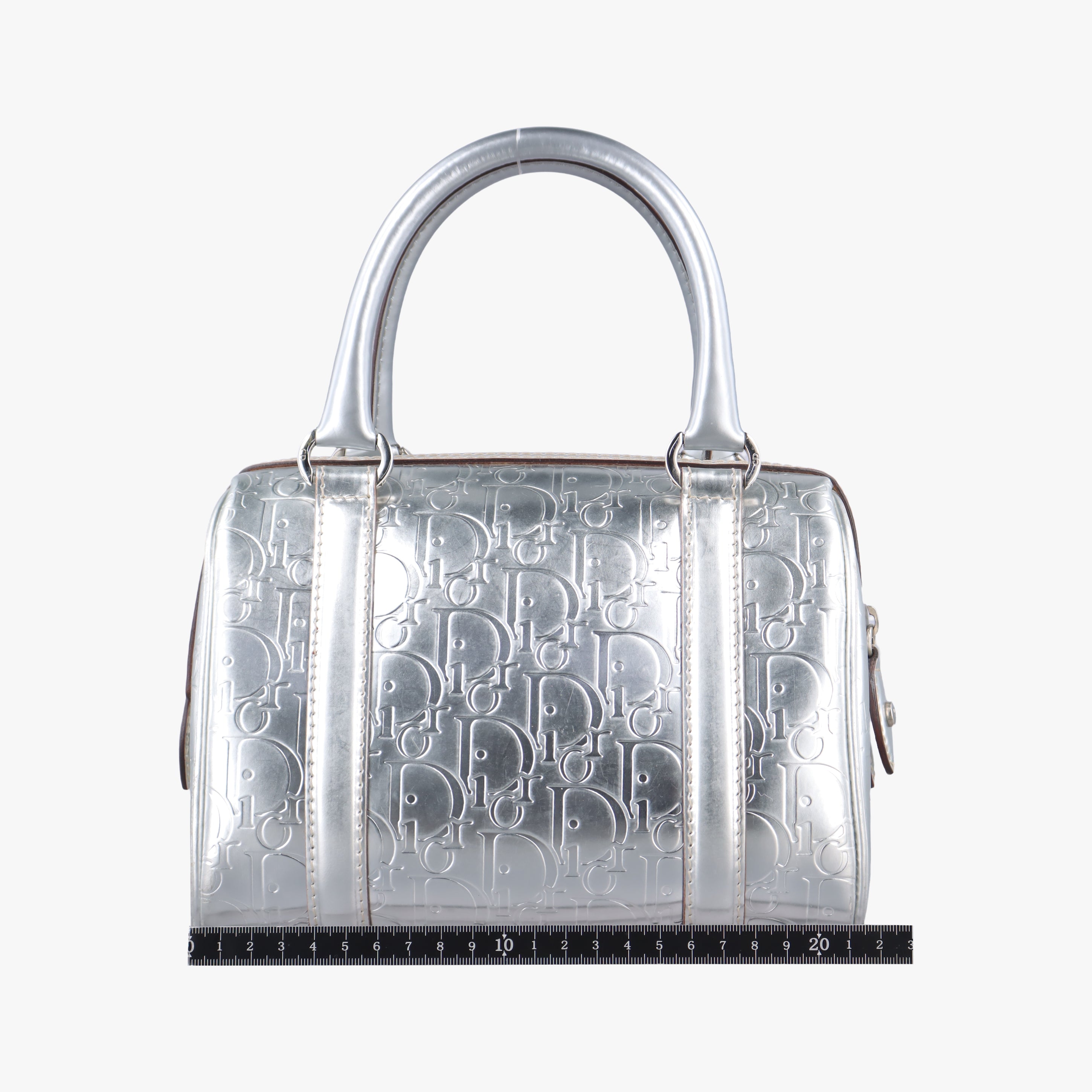 Pre-owned Christian Dior Ultimate Trotter pattern Silver Patent  handbag | stylenewstar