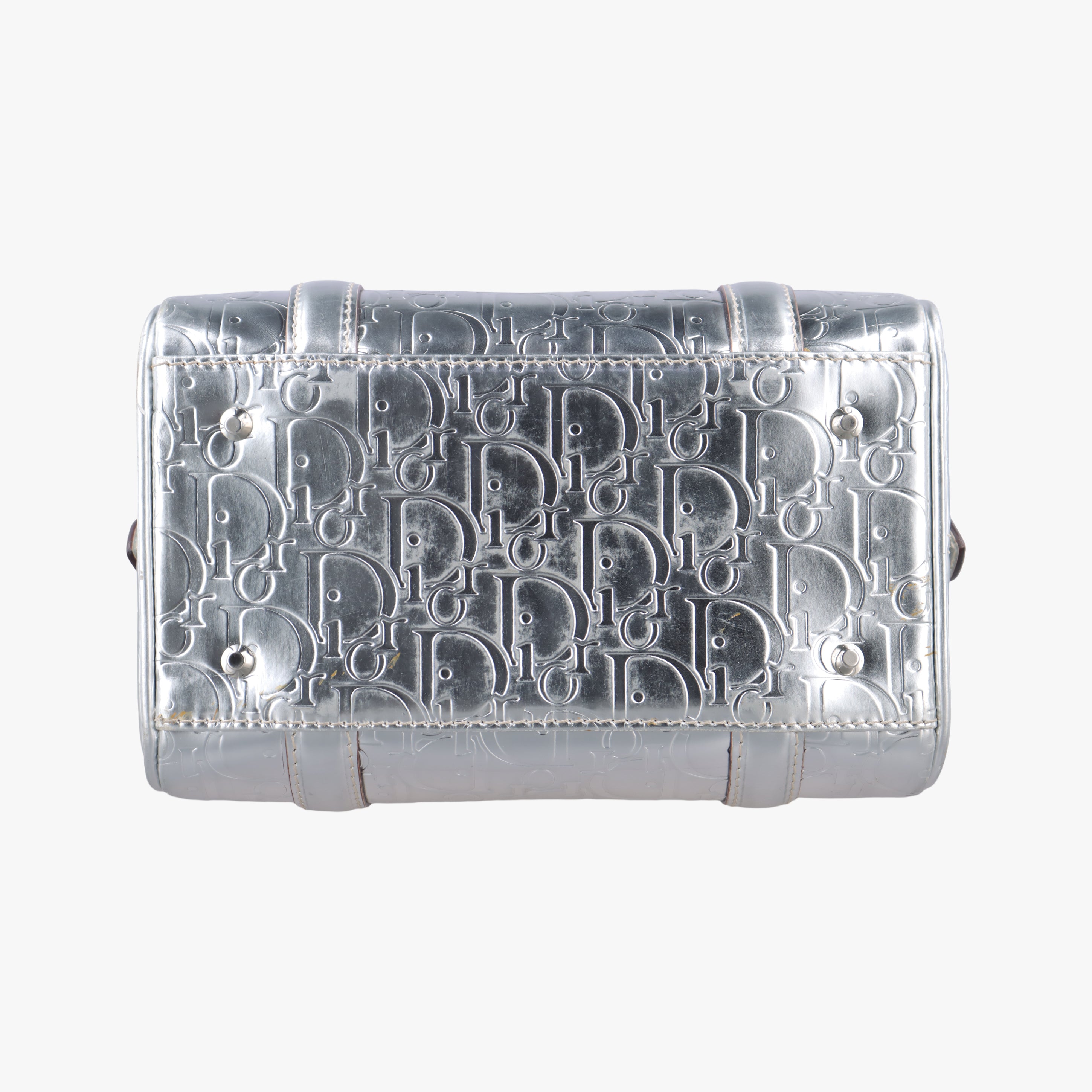 Pre-owned Christian Dior Ultimate Trotter pattern Silver Patent  handbag | stylenewstar