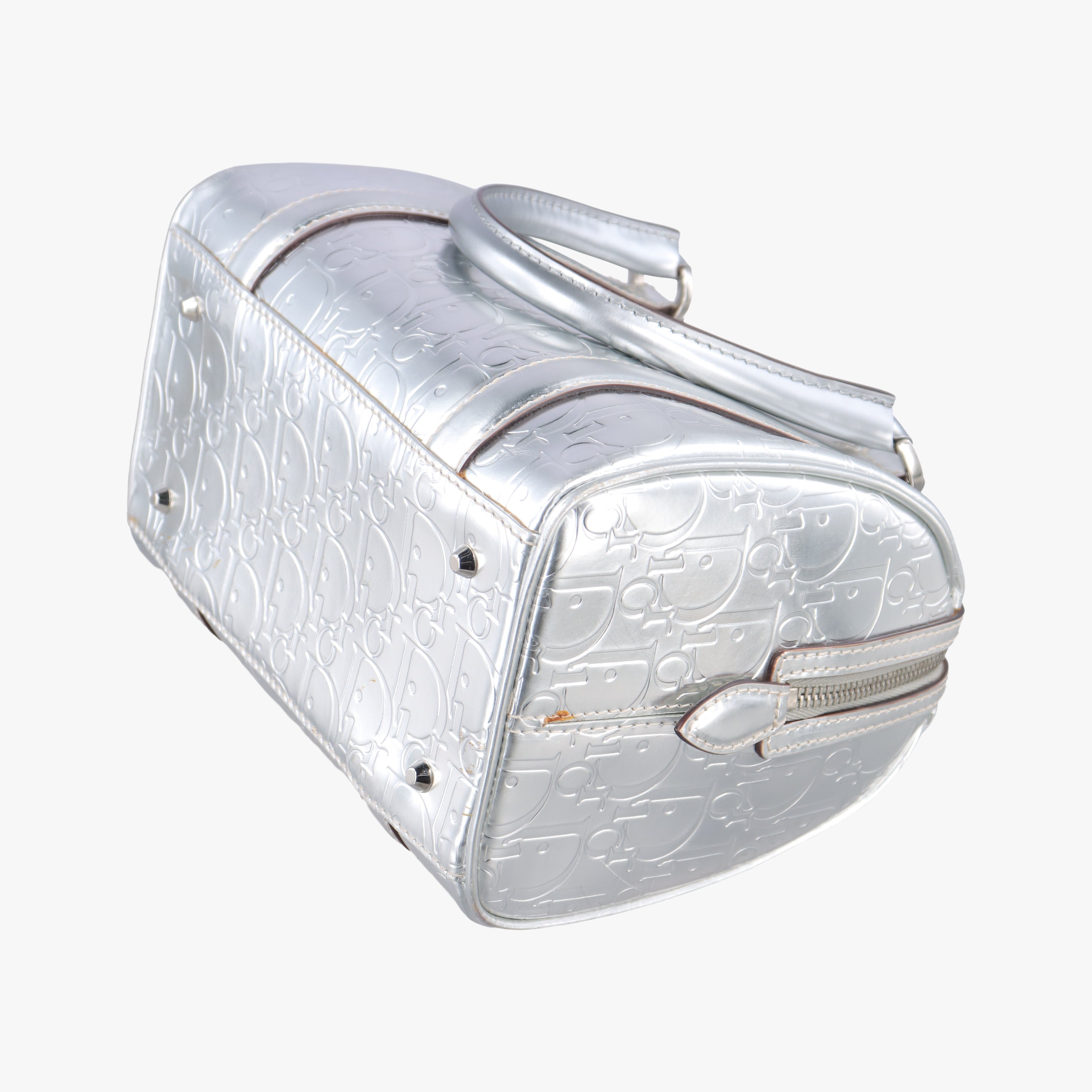 Pre-owned Christian Dior Ultimate Trotter pattern Silver Patent  handbag | stylenewstar
