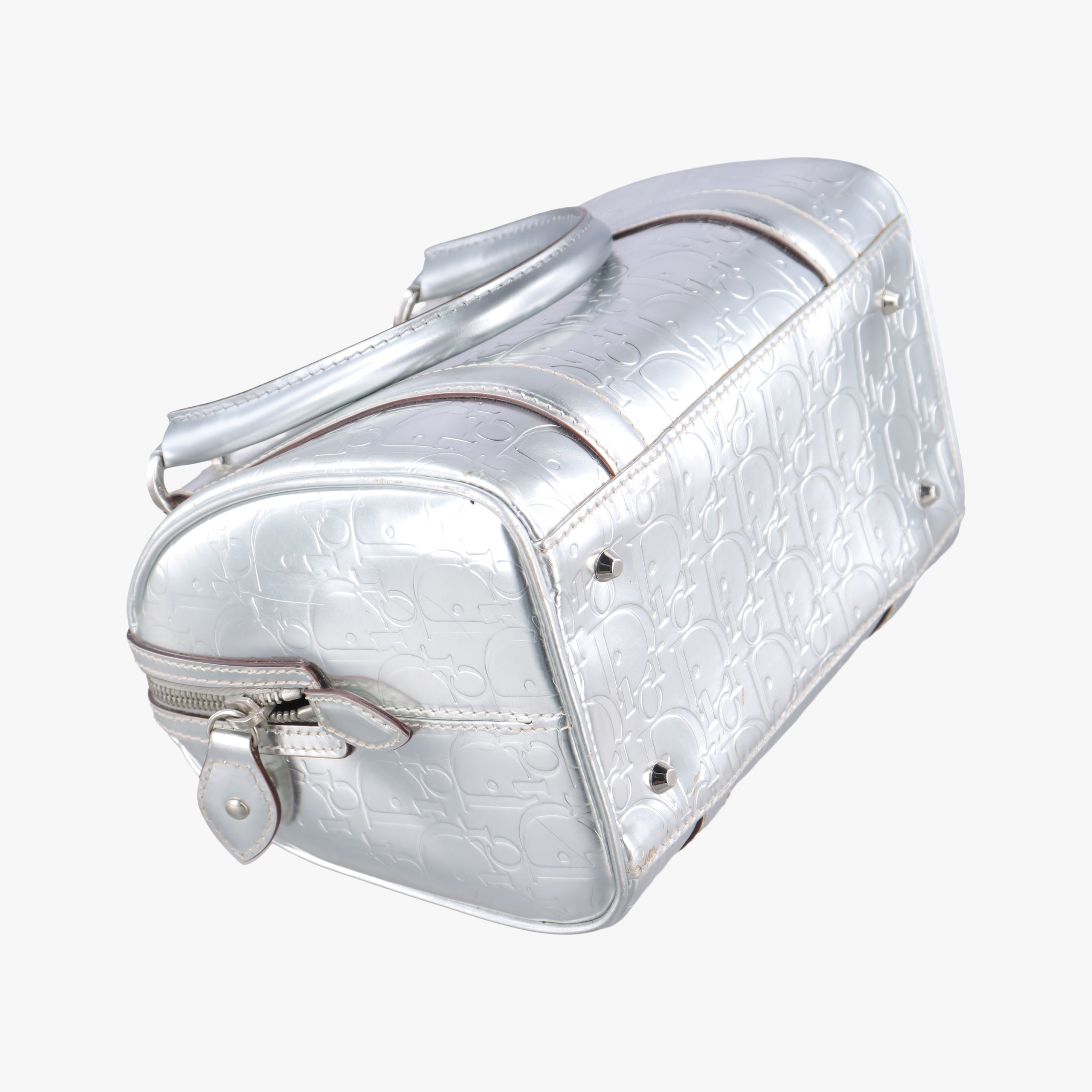 Pre-owned Christian Dior Ultimate Trotter pattern Silver Patent  handbag | stylenewstar