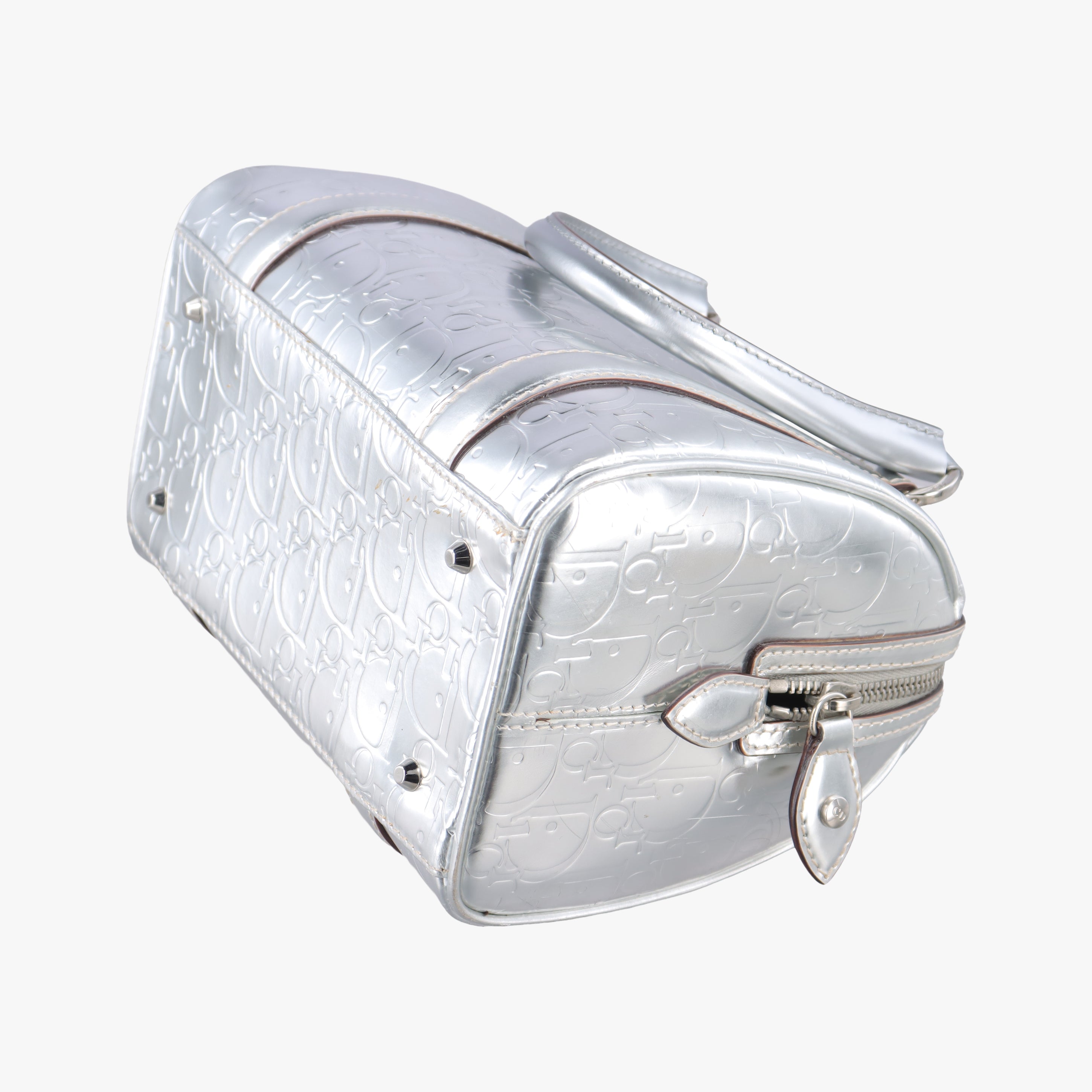 Pre-owned Christian Dior Ultimate Trotter pattern Silver Patent  handbag | stylenewstar