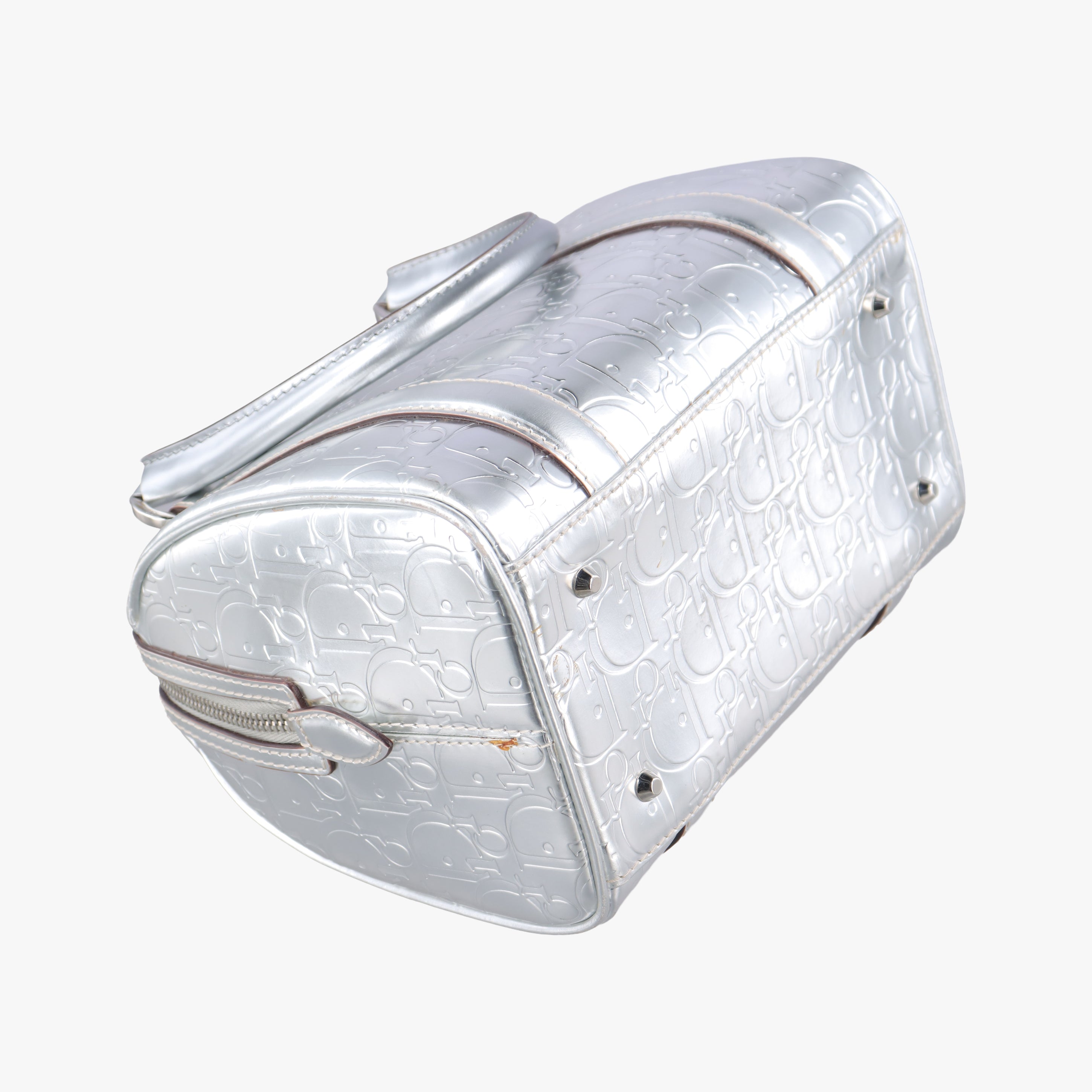 Pre-owned Christian Dior Ultimate Trotter pattern Silver Patent  handbag | stylenewstar