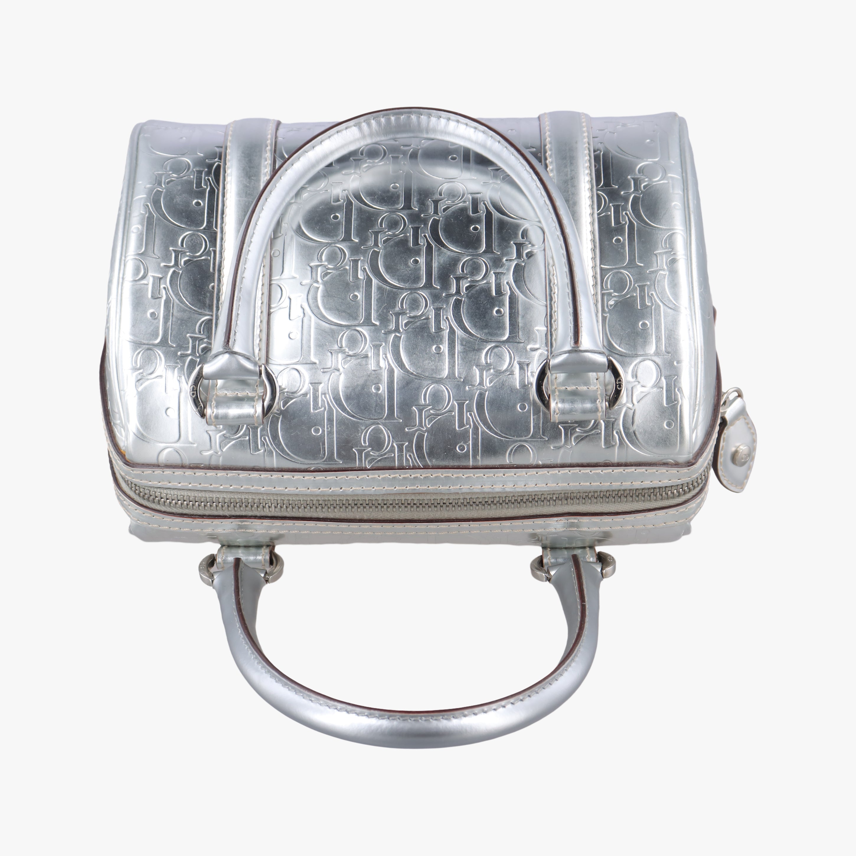 Pre-owned Christian Dior Ultimate Trotter pattern Silver Patent  handbag | stylenewstar