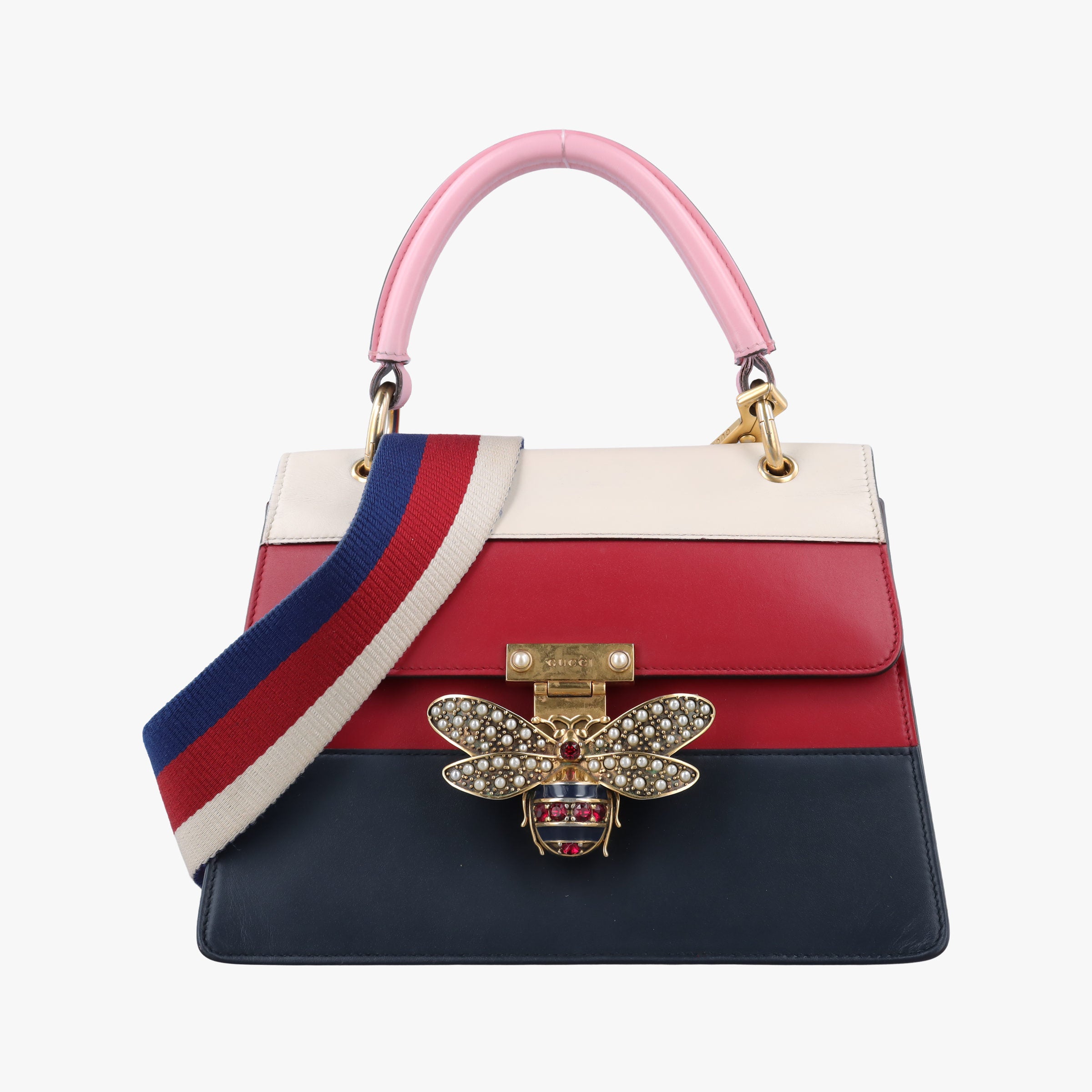 Pre-owned Gucci Queen Margaret White×Red×Blue×Pink Leather 476541 shoulderbag | stylenewstar