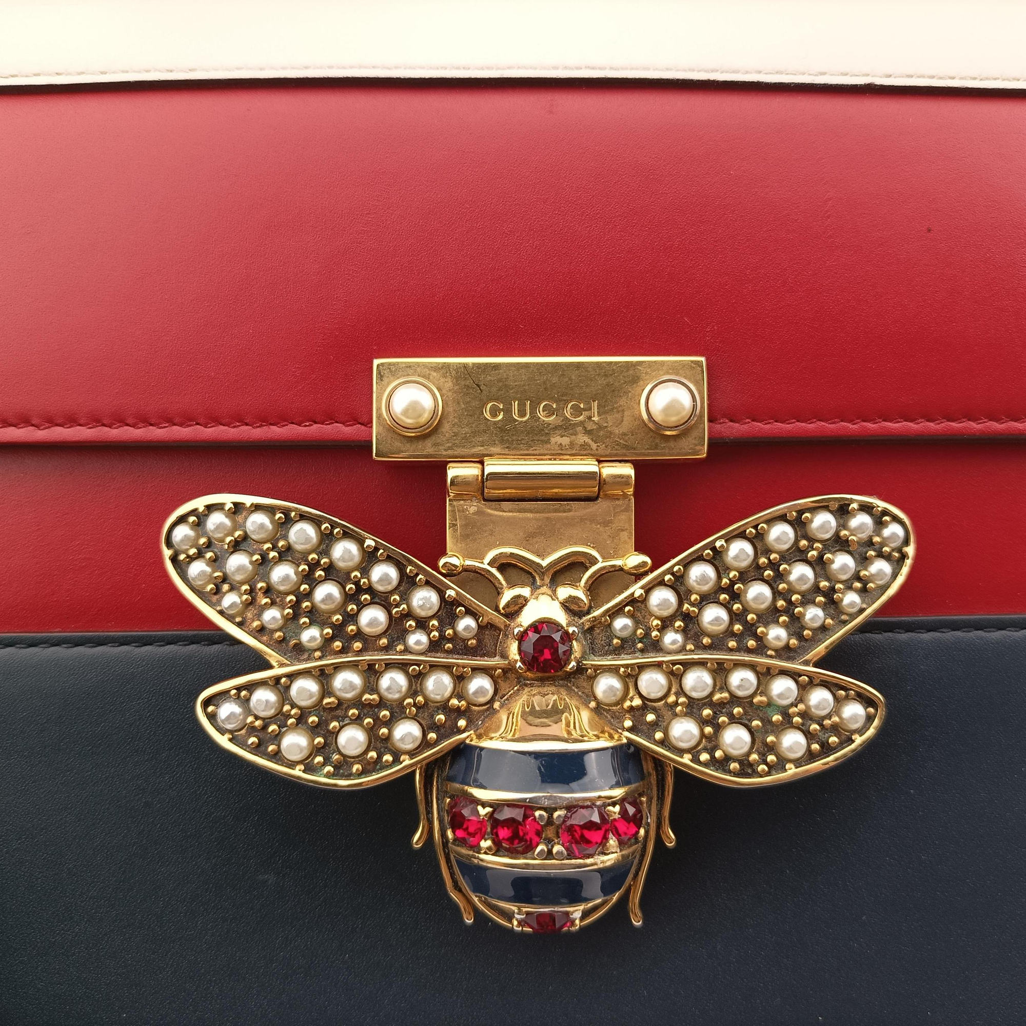 Pre-owned Gucci Queen Margaret White×Red×Blue×Pink Leather 476541 shoulderbag | stylenewstar