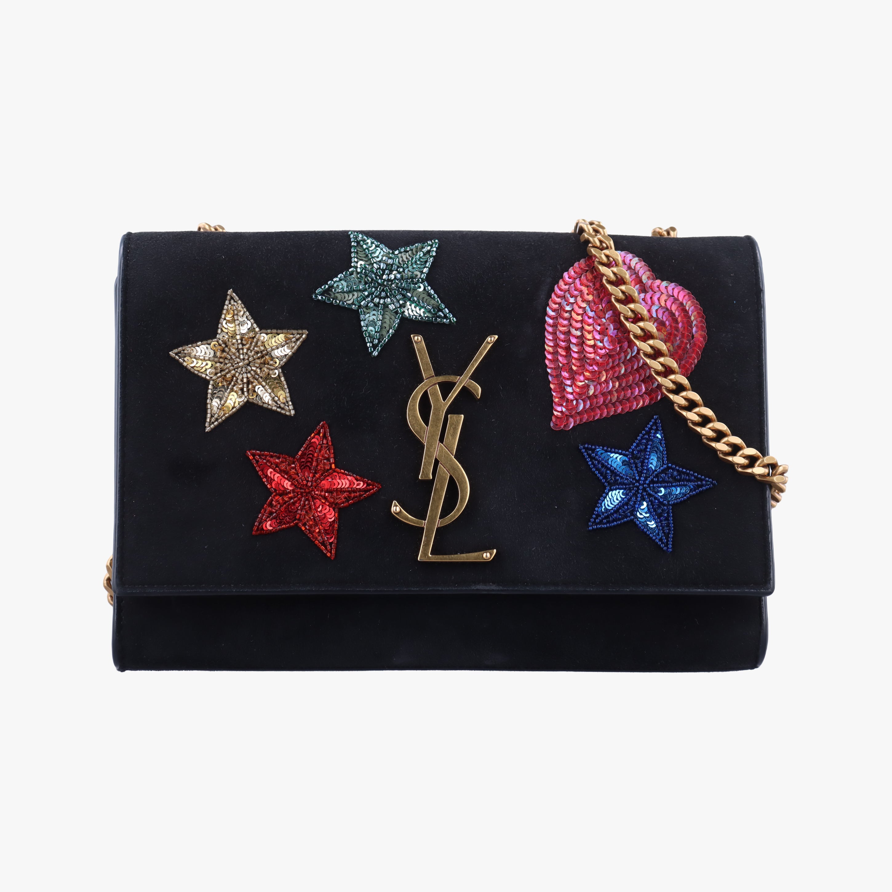 Pre-owned Yves Saint Laurent KATE Black×Multicolour Suede 455263 shoulderbag | stylenewstar