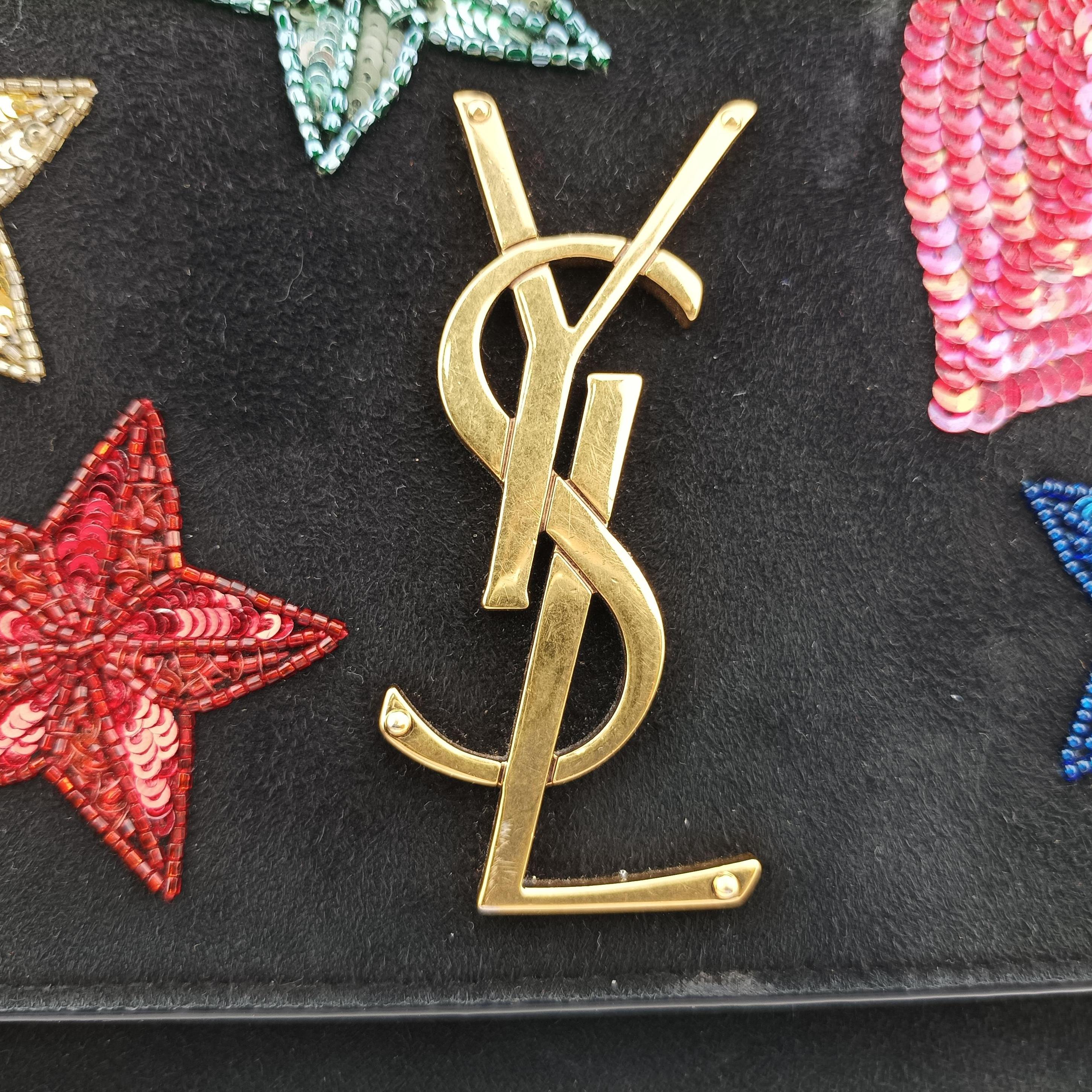 Pre-owned Yves Saint Laurent KATE Black×Multicolour Suede 455263 shoulderbag | stylenewstar