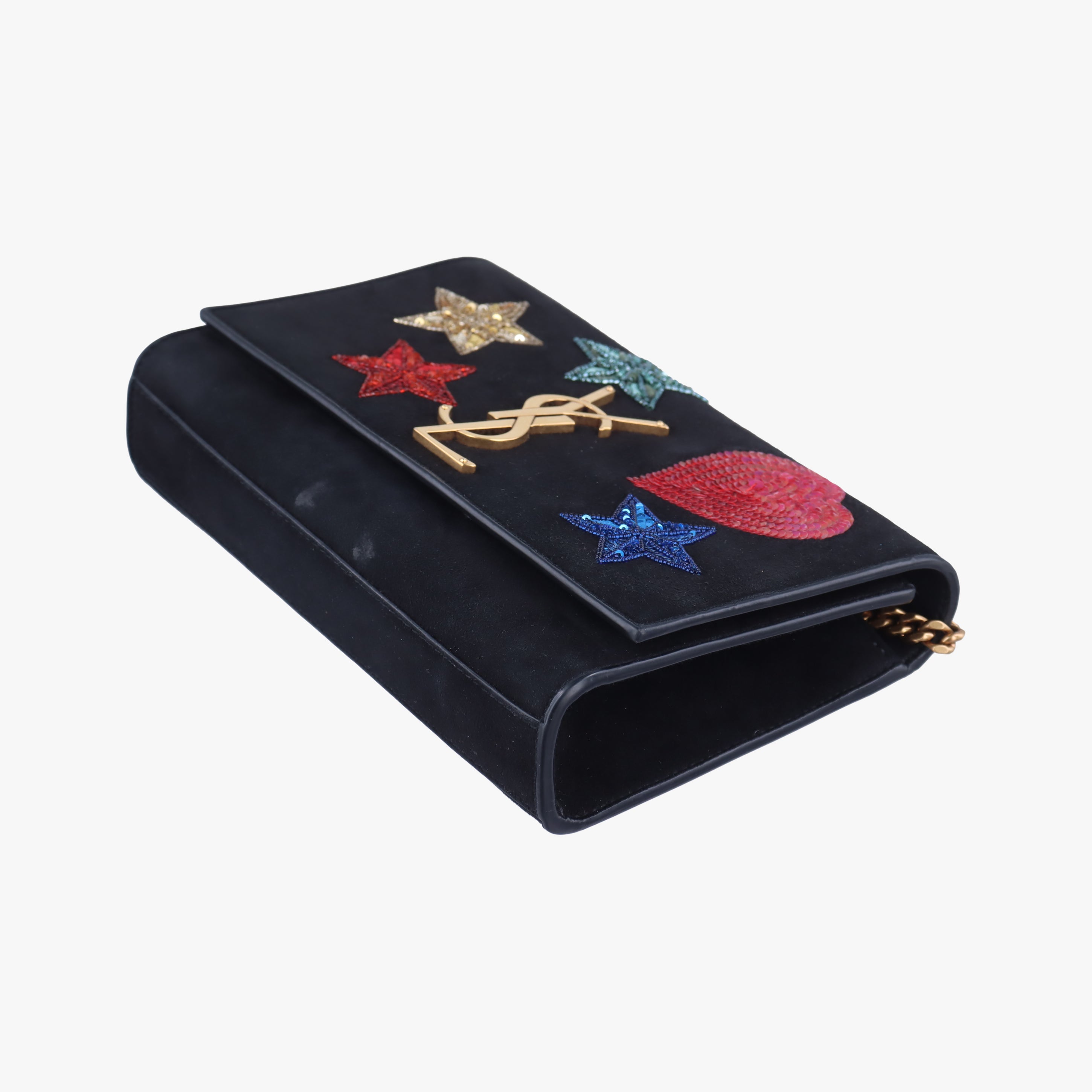 Pre-owned Yves Saint Laurent KATE Black×Multicolour Suede 455263 shoulderbag | stylenewstar