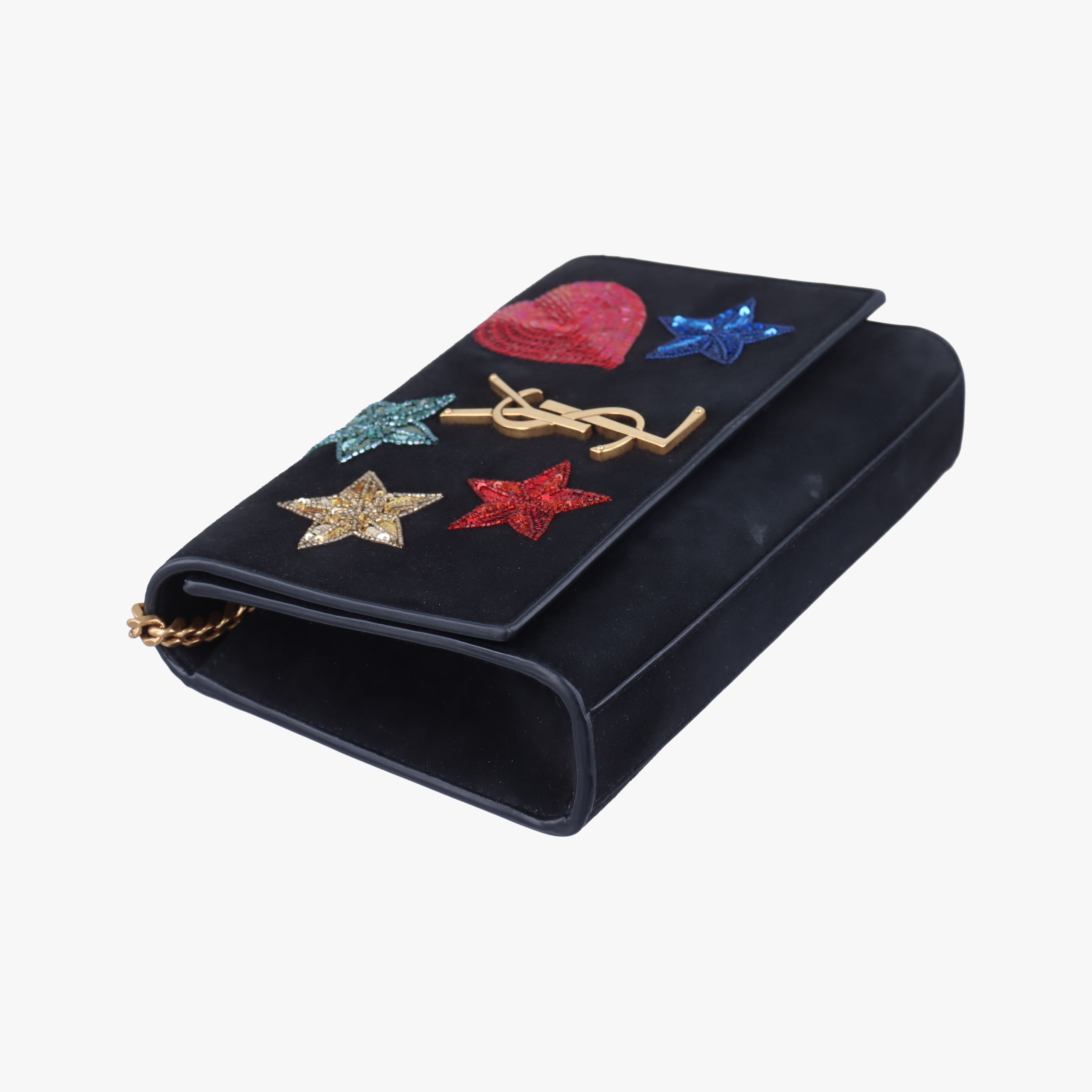 Pre-owned Yves Saint Laurent KATE Black×Multicolour Suede 455263 shoulderbag | stylenewstar