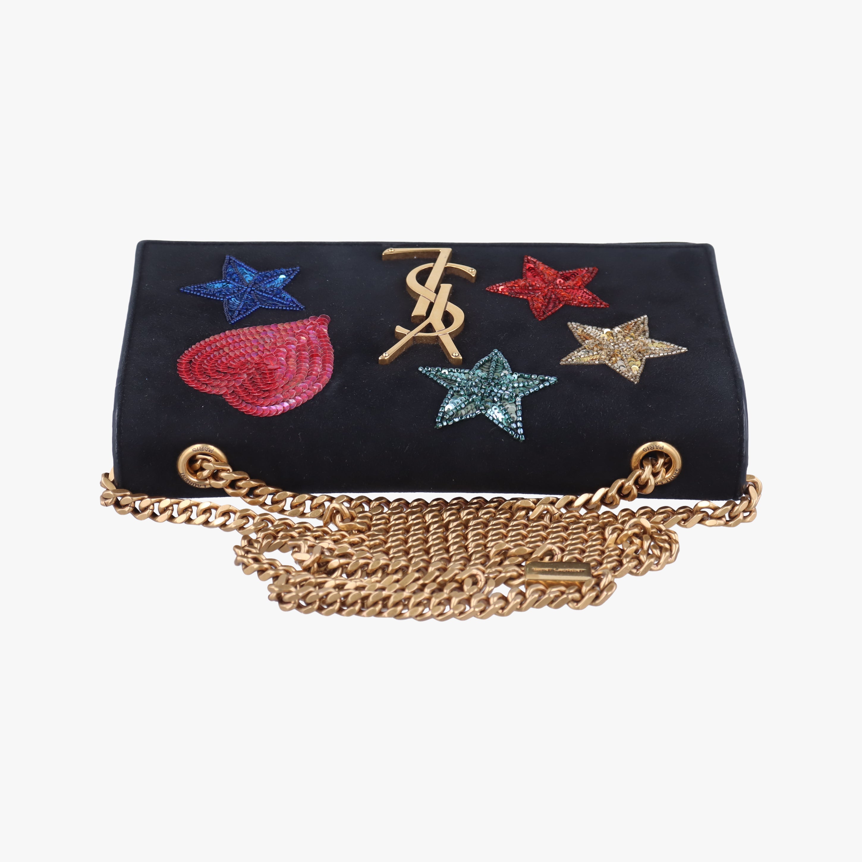 Pre-owned Yves Saint Laurent KATE Black×Multicolour Suede 455263 shoulderbag | stylenewstar