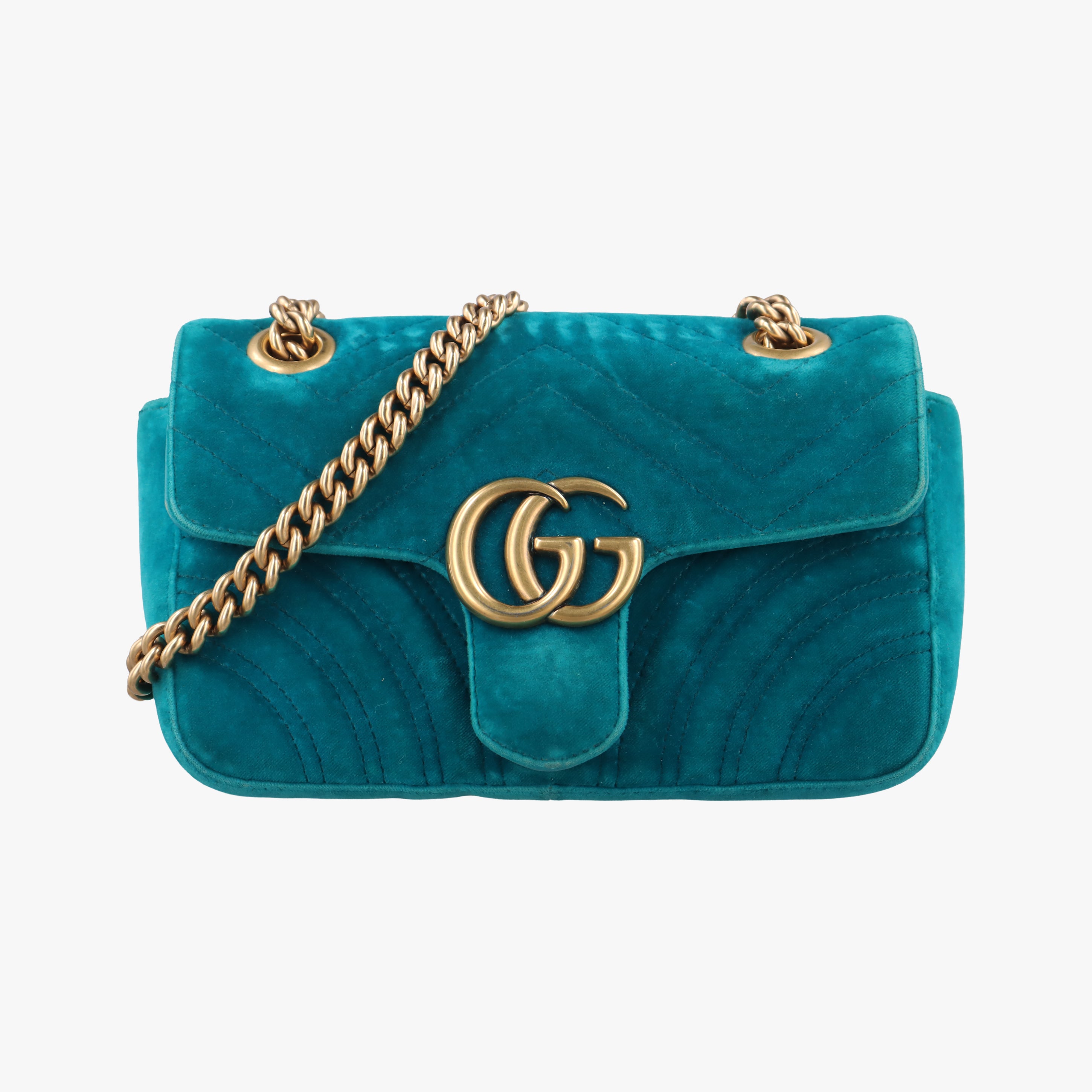 Pre-owned Gucci GG Marmont Blue velour 446744 shoulderbag | stylenewstar