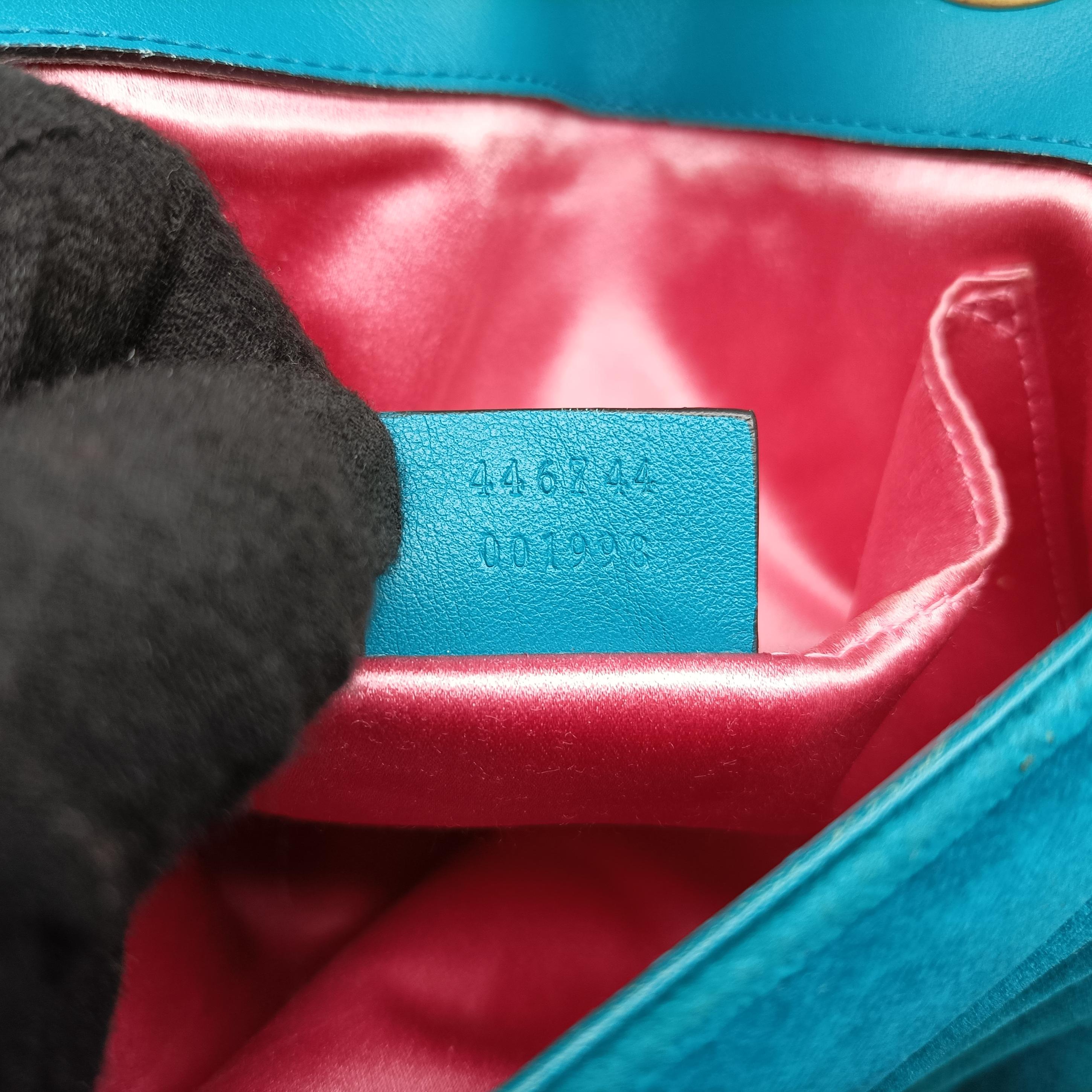 Pre-owned Gucci GG Marmont Blue velour 446744 shoulderbag | stylenewstar