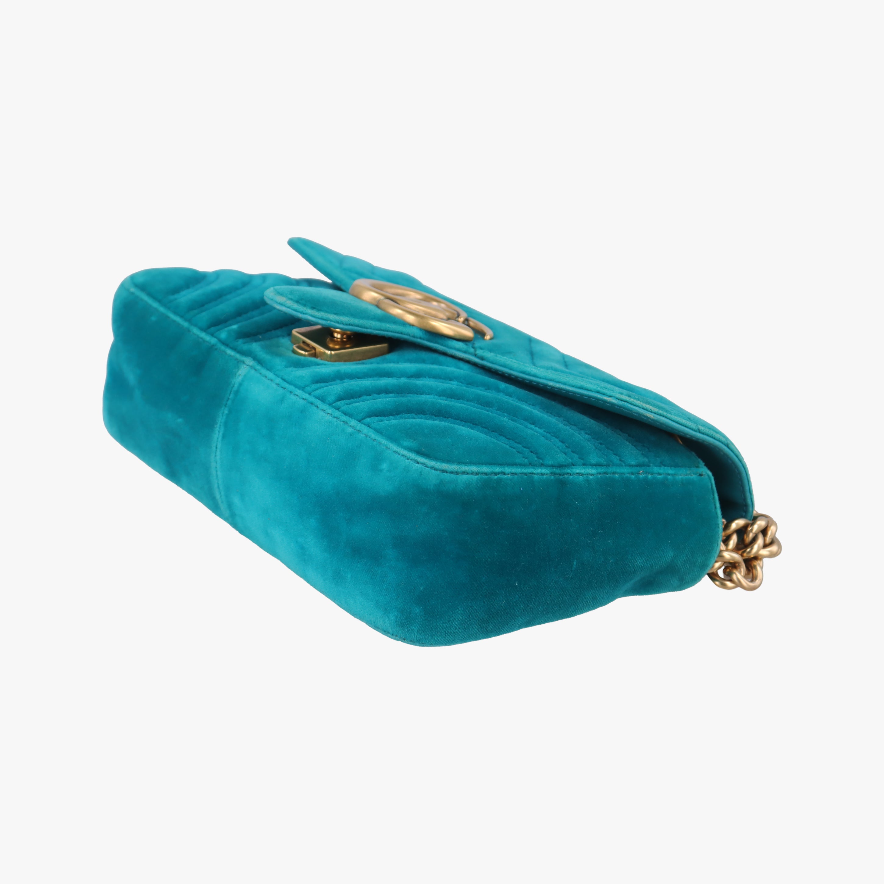 Pre-owned Gucci GG Marmont Blue velour 446744 shoulderbag | stylenewstar