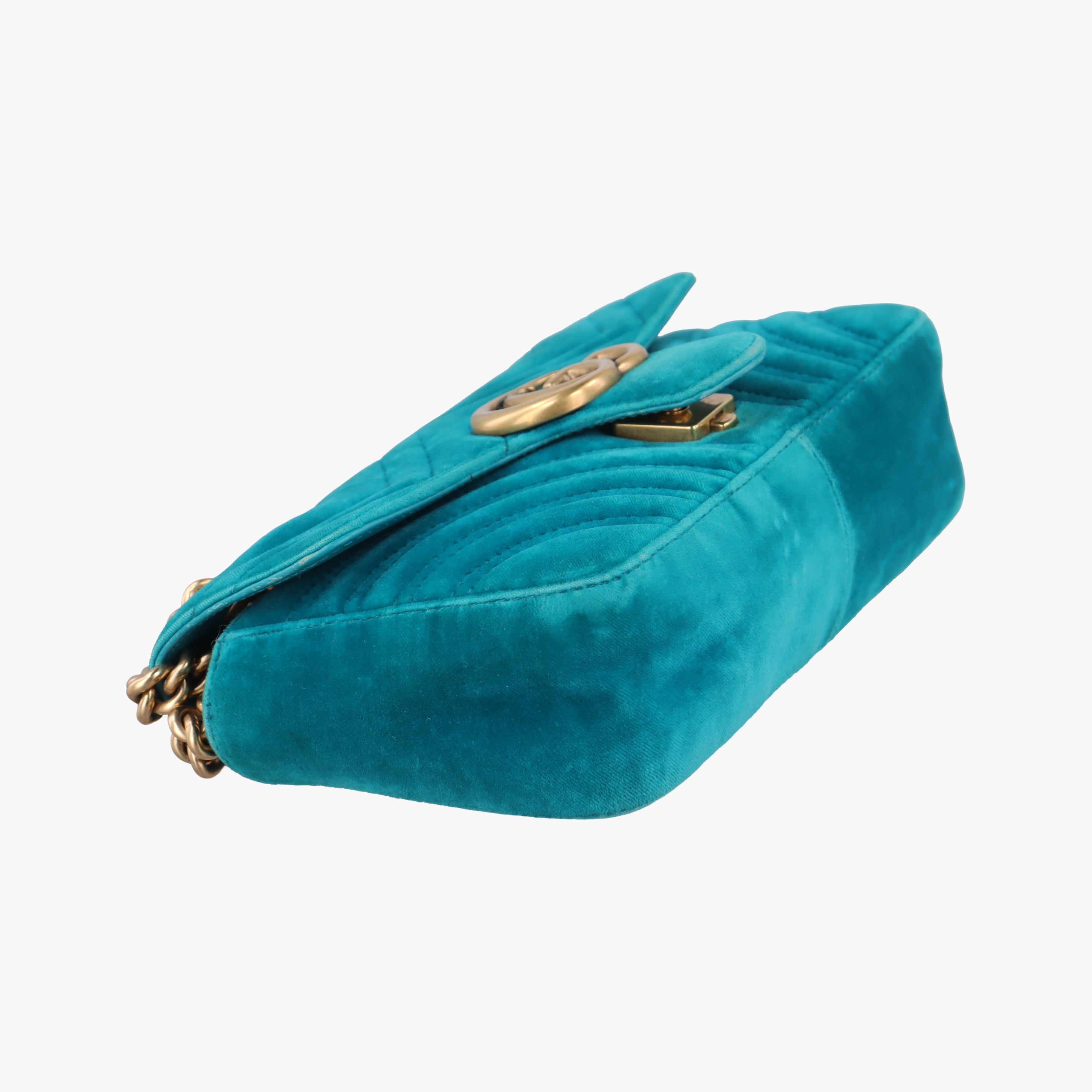 Pre-owned Gucci GG Marmont Blue velour 446744 shoulderbag | stylenewstar